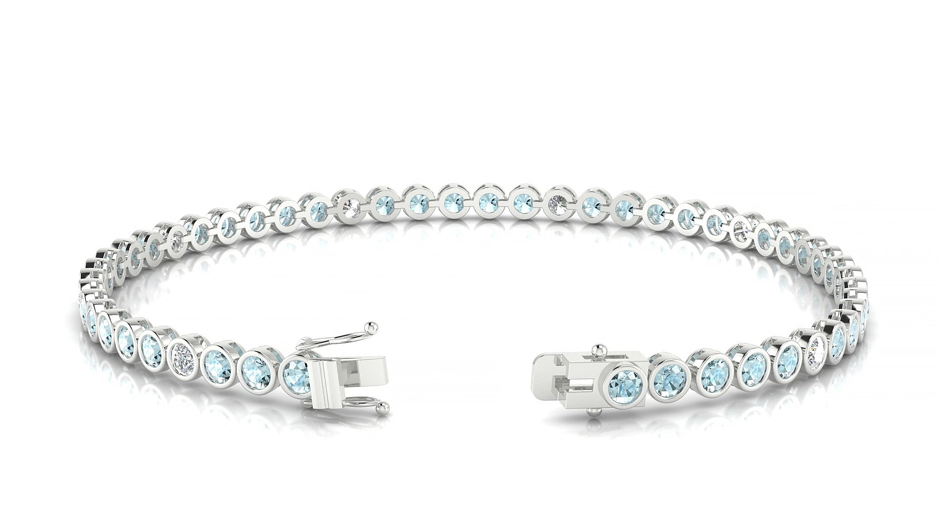 Avila 5-1 | 18k White Gold 2.5 mm Round Natural Aquamarine & Diamond 20 cm Tennis Bracelet