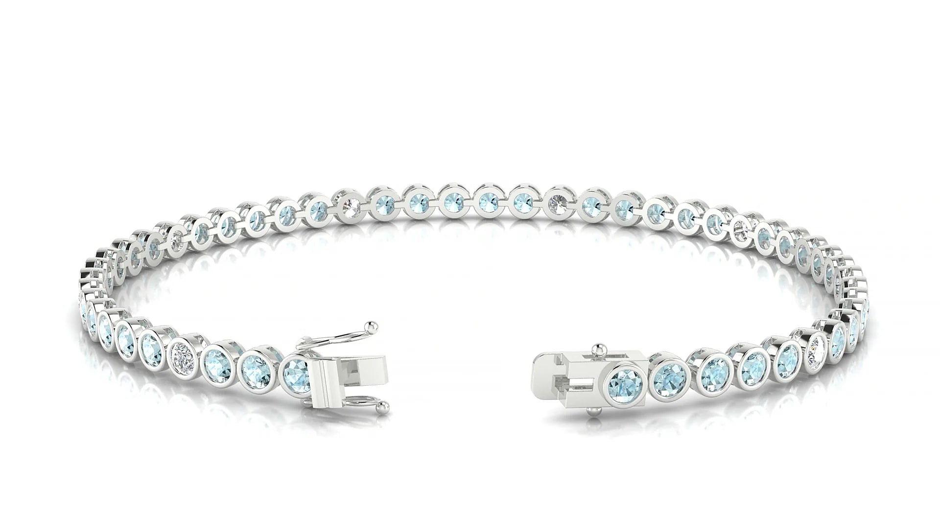 Avila 5-1 | 18k White Gold 2.5 mm Round Natural Aquamarine & Diamond Tennis Bracelet