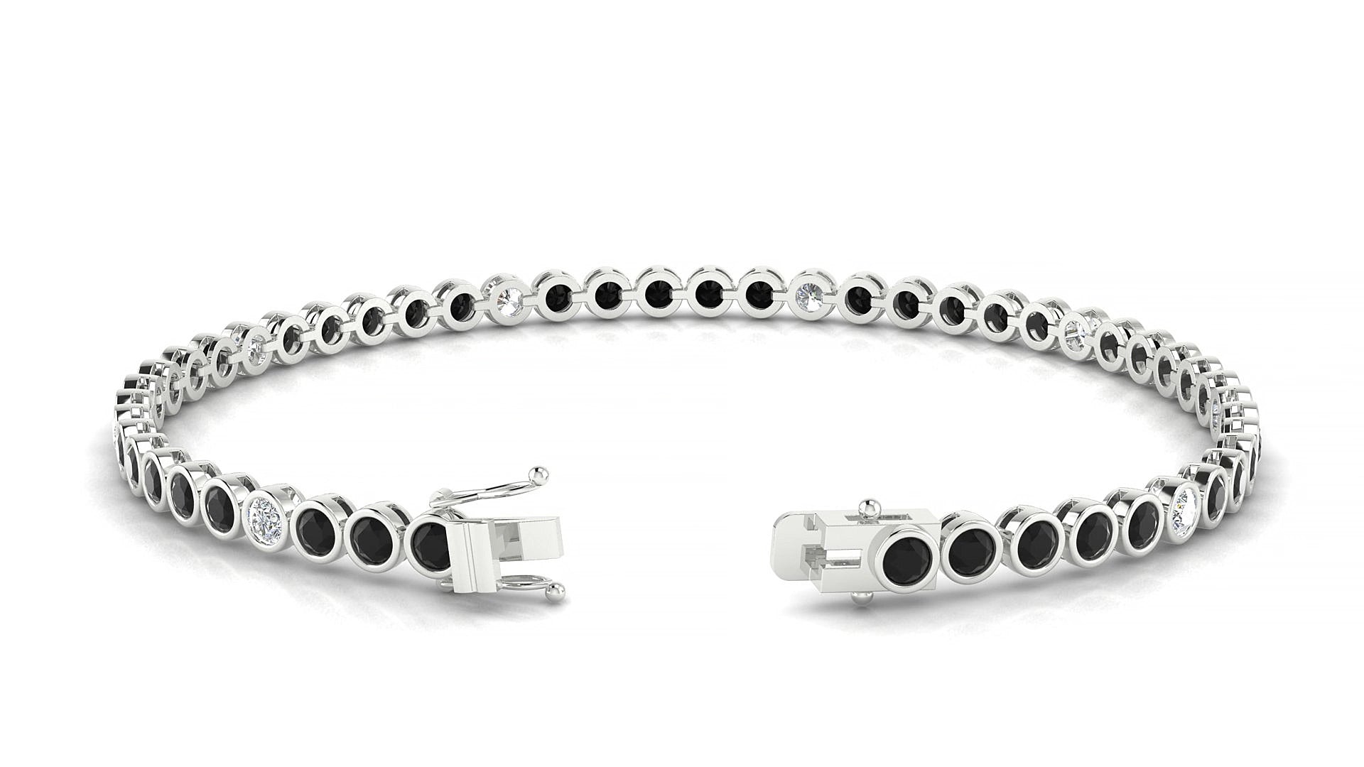 Avila 5-1 | 18k White Gold 2.5 mm Round Natural Black Diamond & Diamond 16 cm Tennis Bracelet