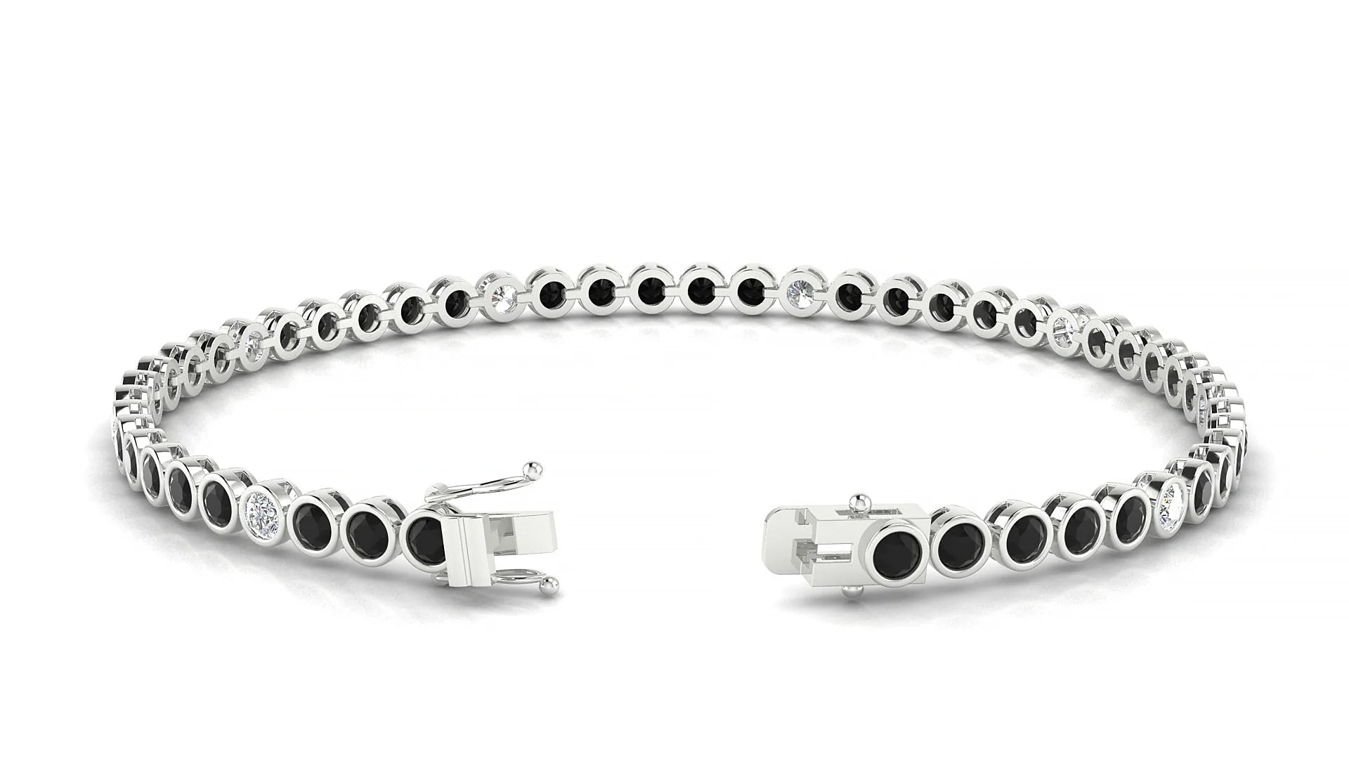 Avila 5-1 | 18k White Gold 2.5 mm Round Natural Black Diamond & Diamond Tennis Bracelet