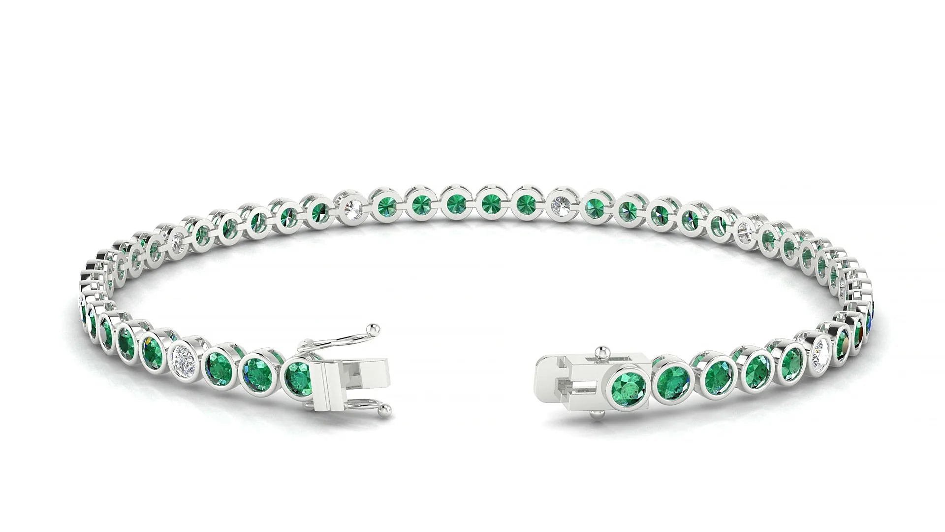 Avila 5-1 | 18k White Gold 2.5 mm Round Natural Emerald & Diamond Tennis Bracelet