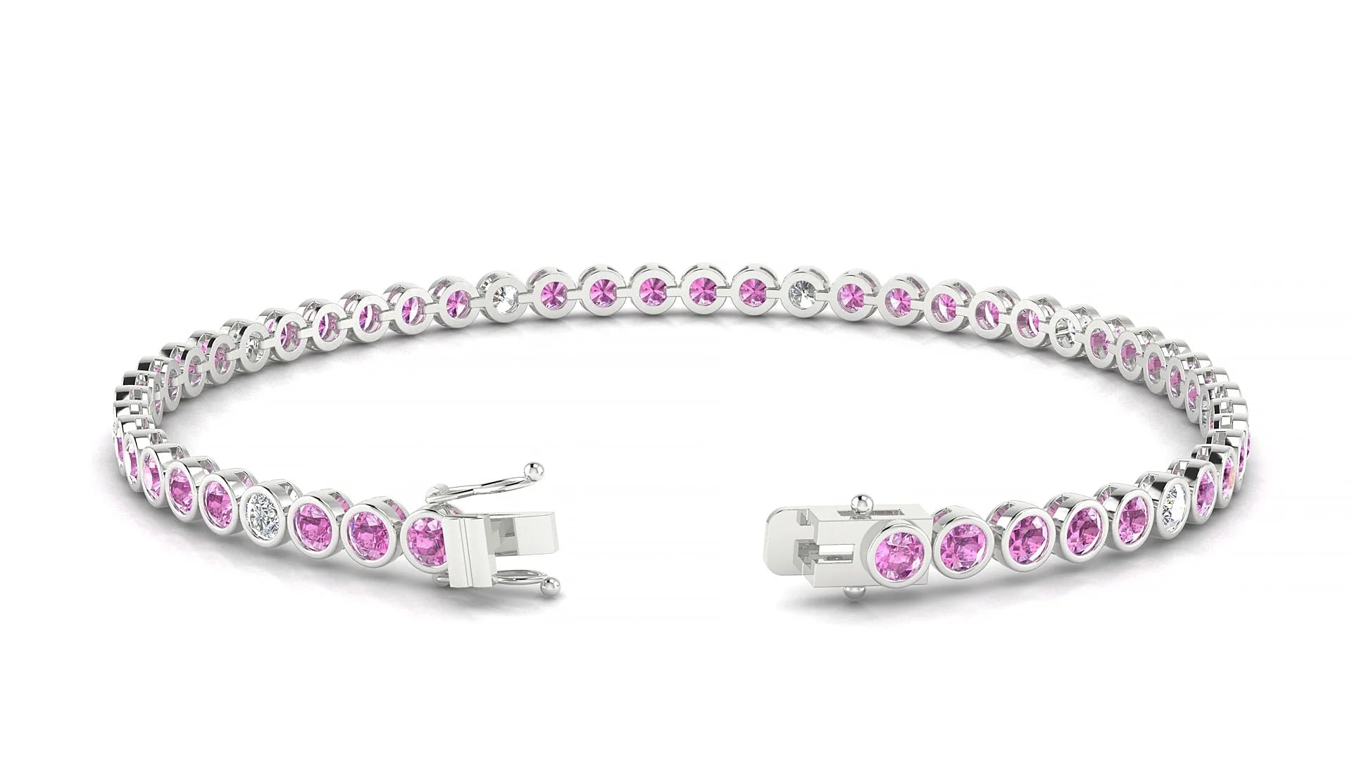 Avila 5-1 | 18k White Gold 2.5 mm Round Natural Pink Sapphire & Diamond Tennis Bracelet