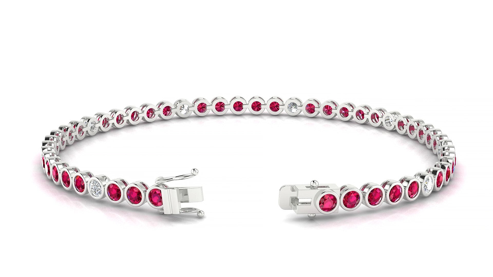 Avila 5-1 | 18k White Gold 2.5 mm Round Natural Ruby & Diamond 15 cm Tennis Bracelet