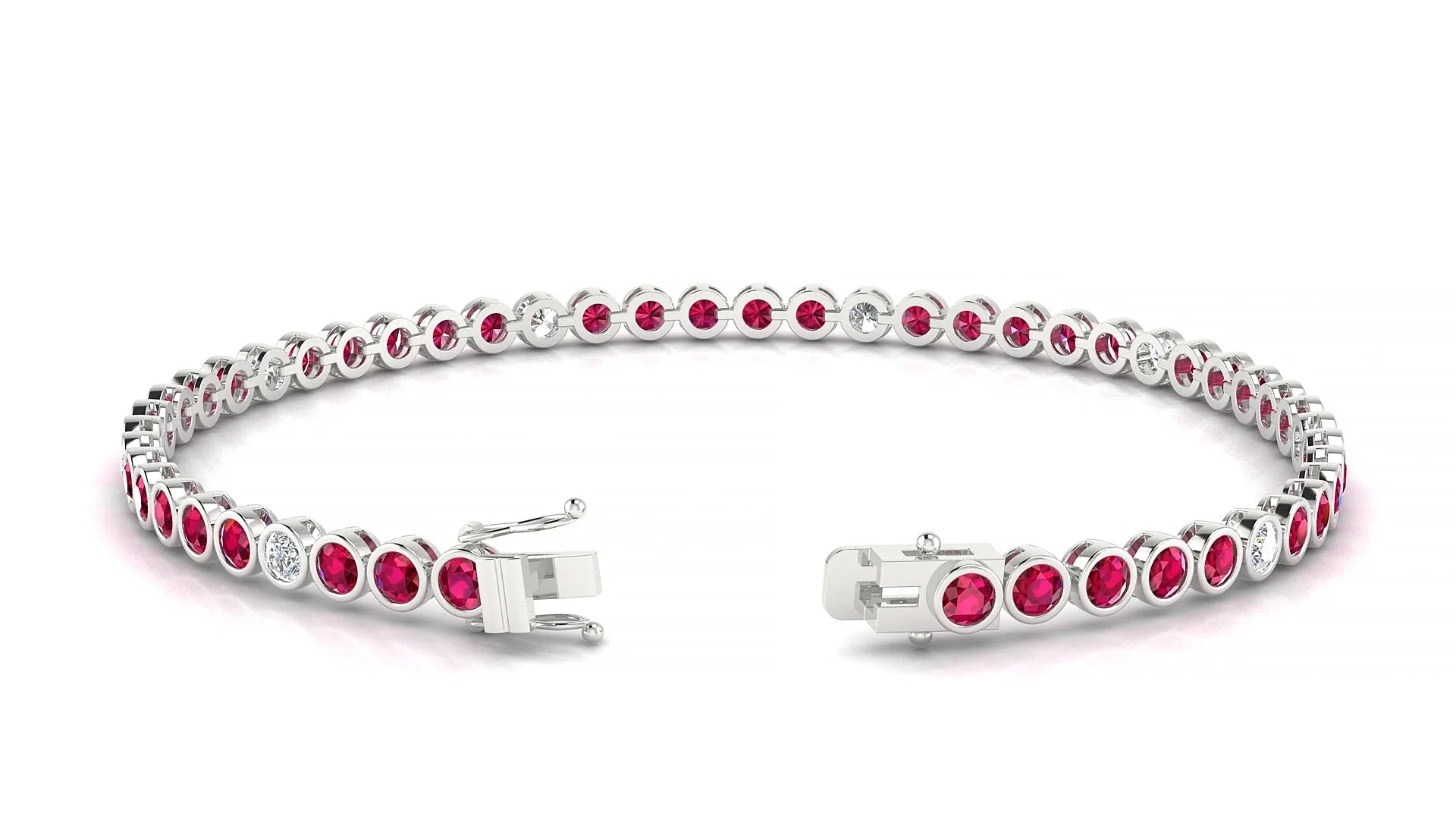 Avila 5-1 | 18k White Gold 2.5 mm Round Natural Ruby & Diamond Tennis Bracelet