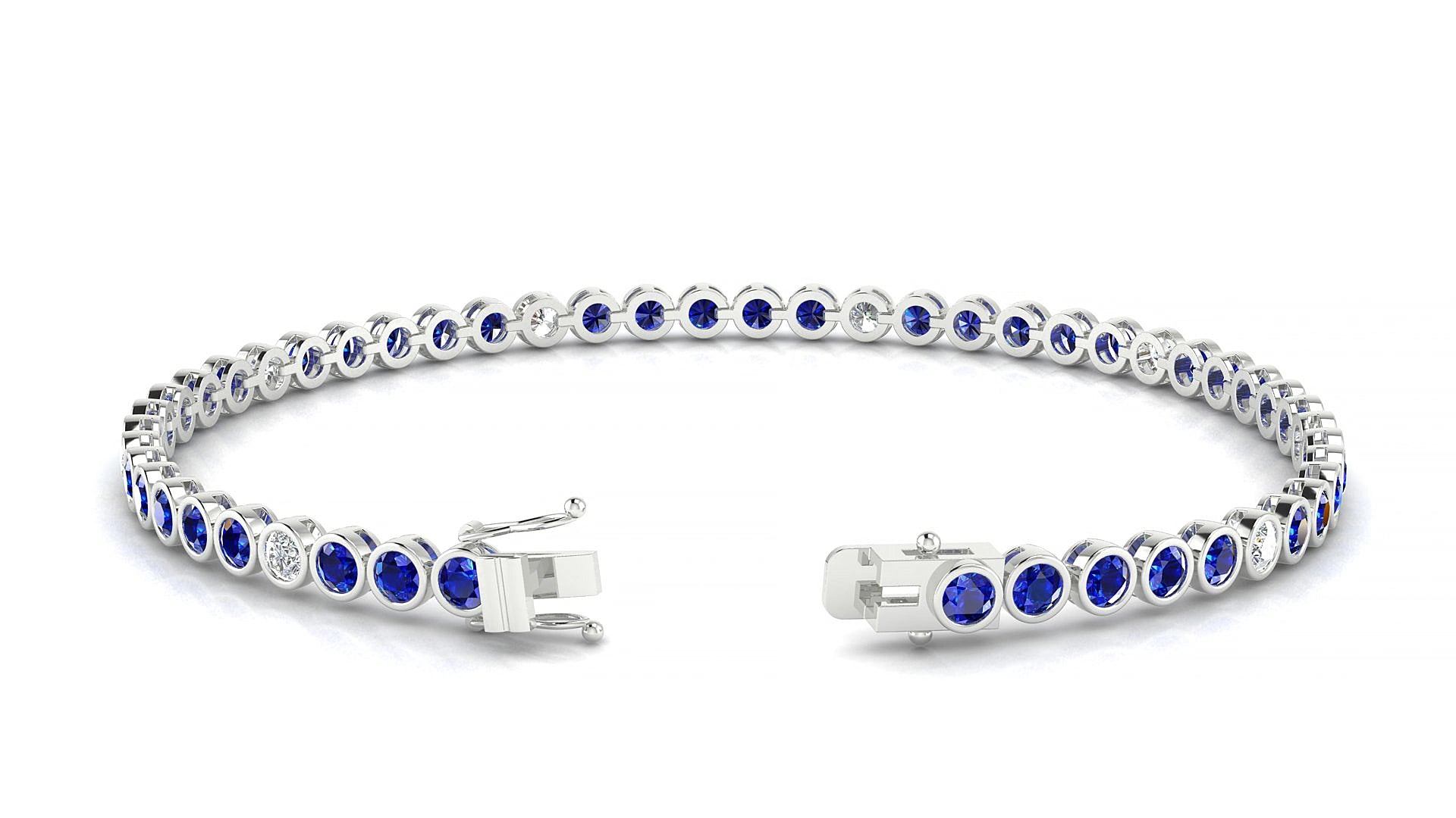 Avila 5-1 | 18k White Gold 2.5 mm Round Natural Sapphire & Diamond 20 cm Tennis Bracelet