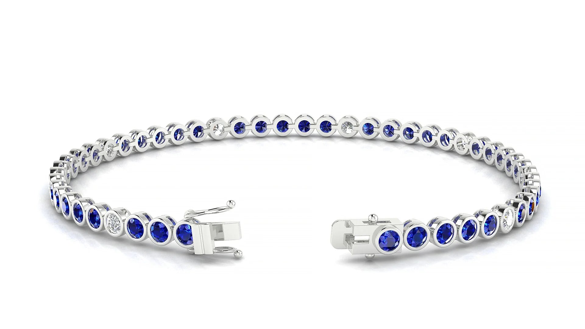 Avila 5-1 | 18k White Gold 2.5 mm Round Natural Sapphire & Diamond Tennis Bracelet