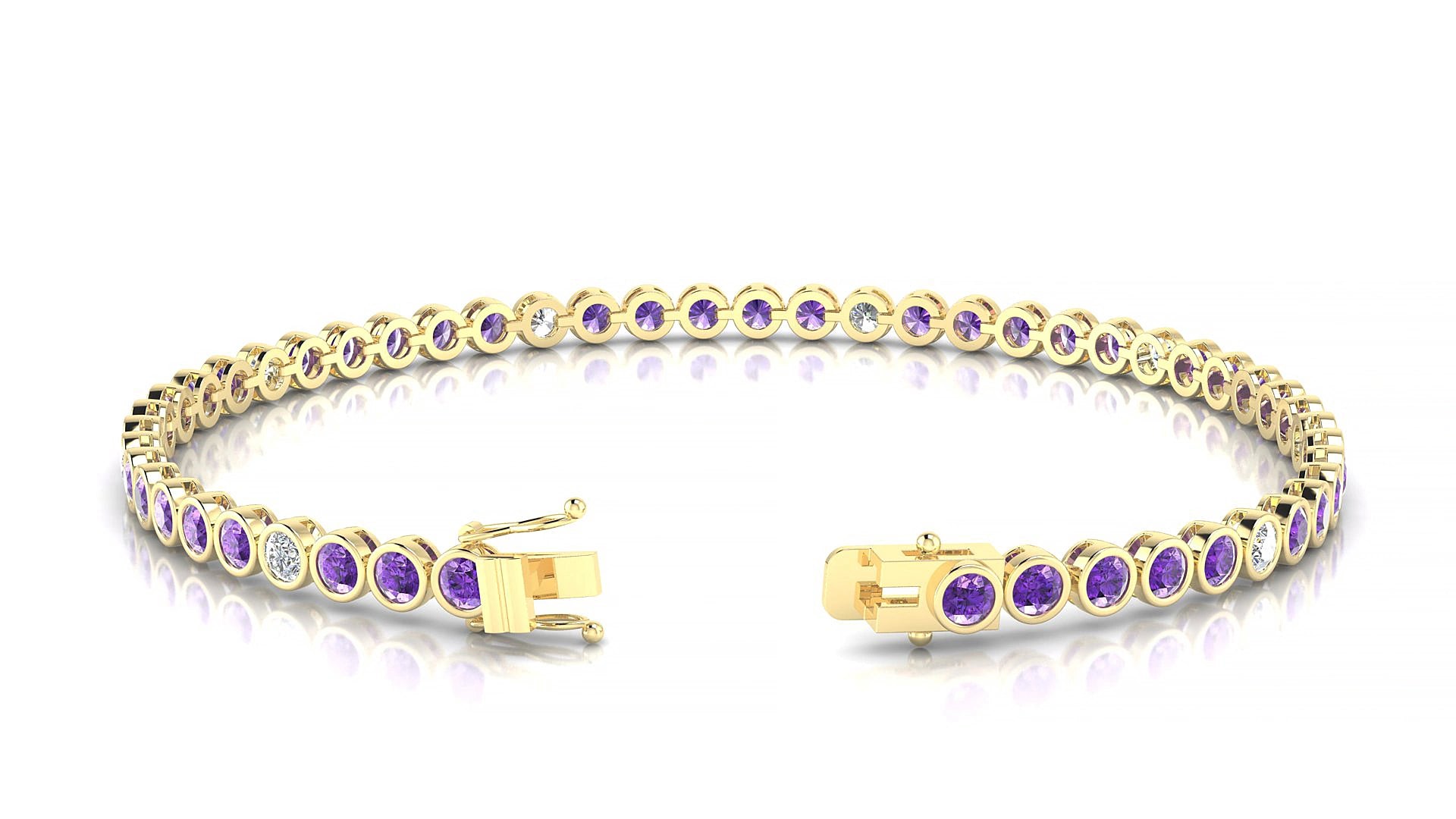 Avila 5-1 | 18k Yellow Gold 2.5 mm Round Natural Amethyst & Diamond 15 cm Tennis Bracelet