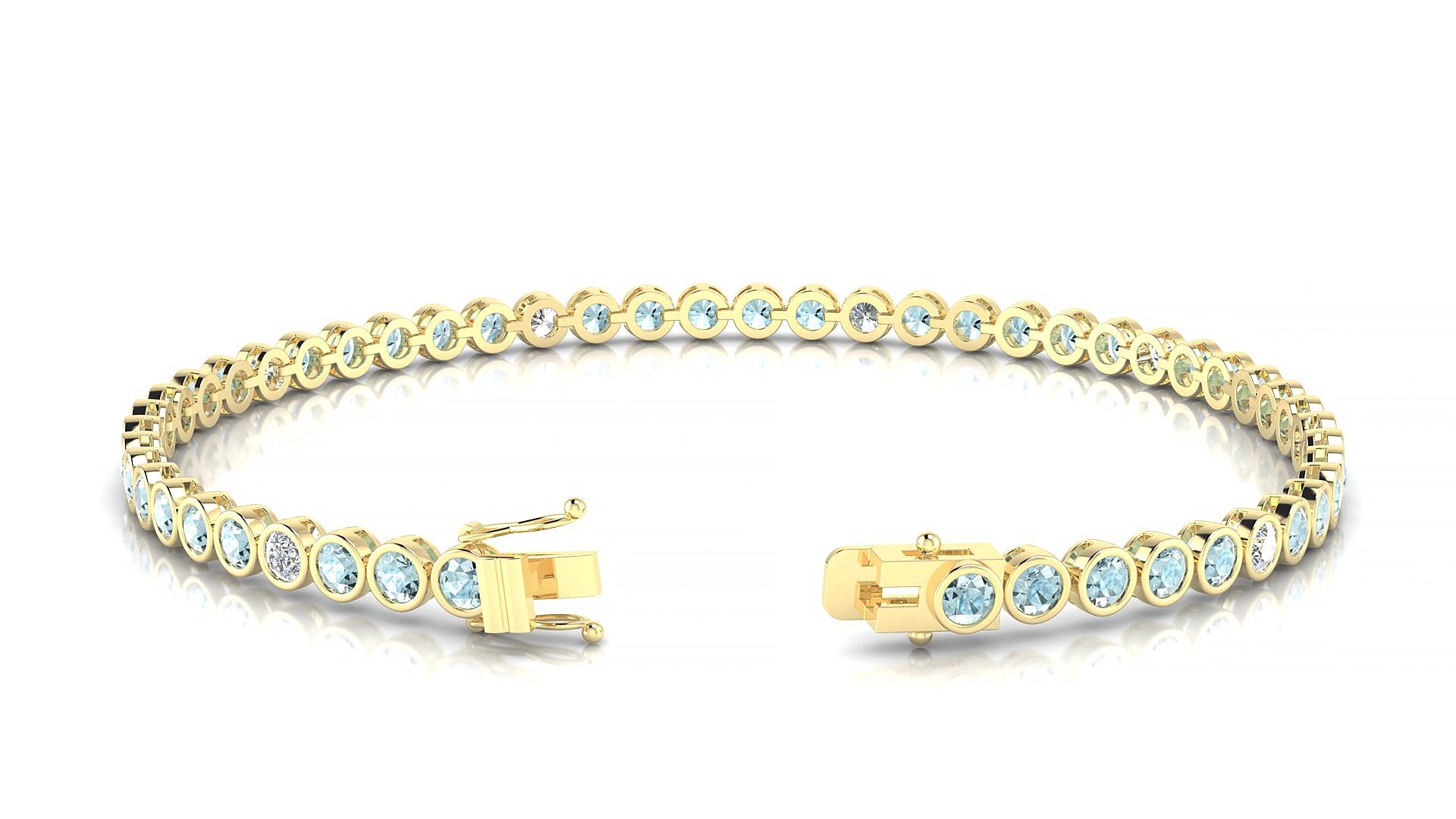 Avila 5-1 | 18k Yellow Gold 2.5 mm Round Natural Aquamarine & Diamond 17 cm Tennis Bracelet
