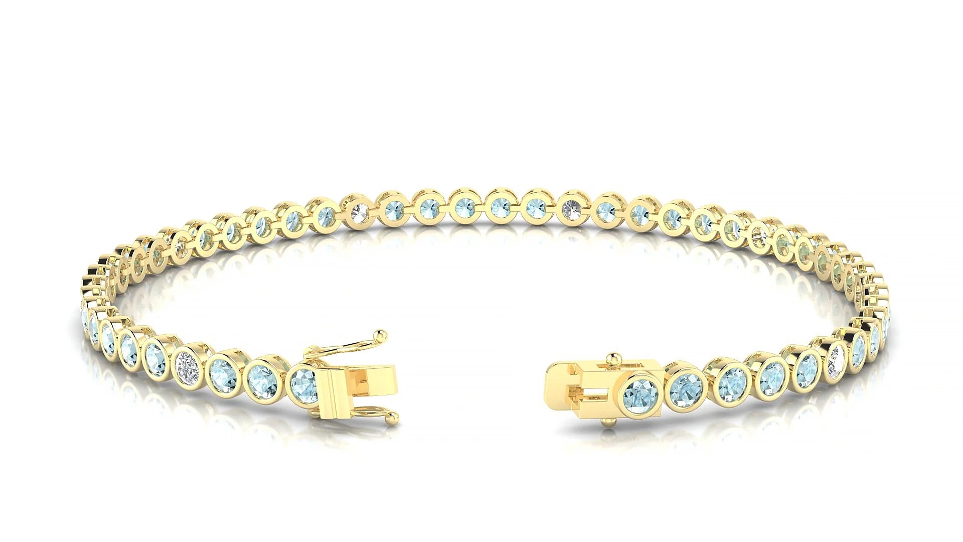 Avila 5-1 | 18k Yellow Gold 2.5 mm Round Natural Aquamarine & Diamond Tennis Bracelet