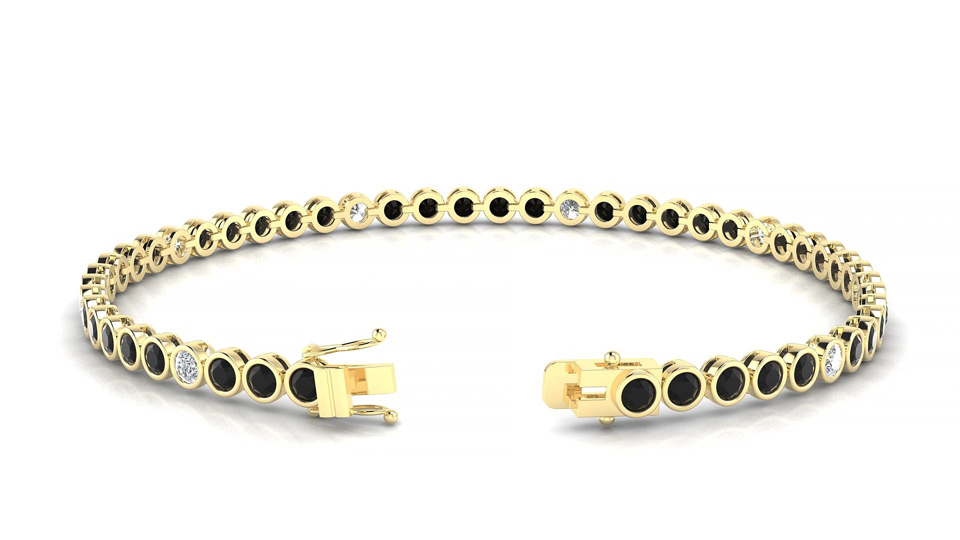 Avila 5-1 | 18k Yellow Gold 2.5 mm Round Natural Black Diamond & Diamond 17 cm Tennis Bracelet