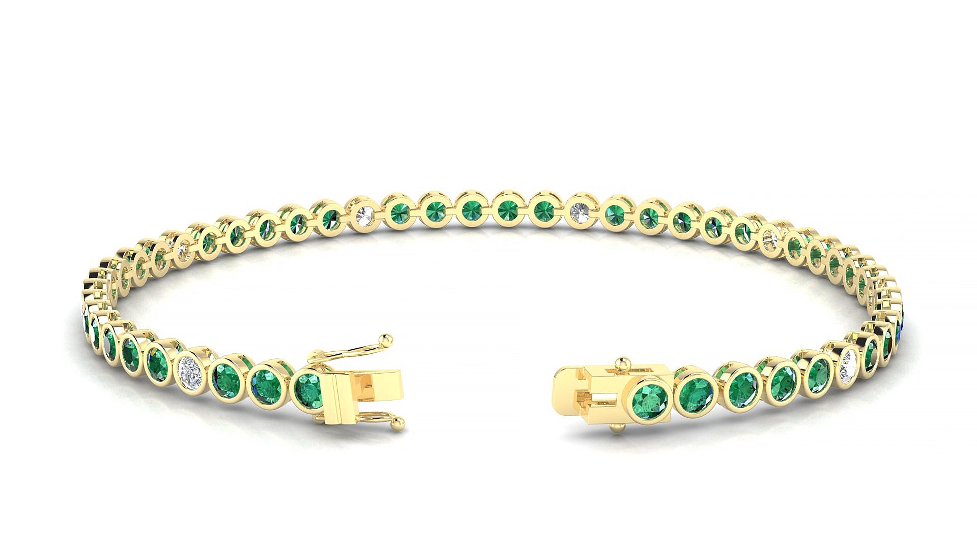 Avila 5-1 | 18k Yellow Gold 2.5 mm Round Natural Emerald & Diamond 15 cm Tennis Bracelet