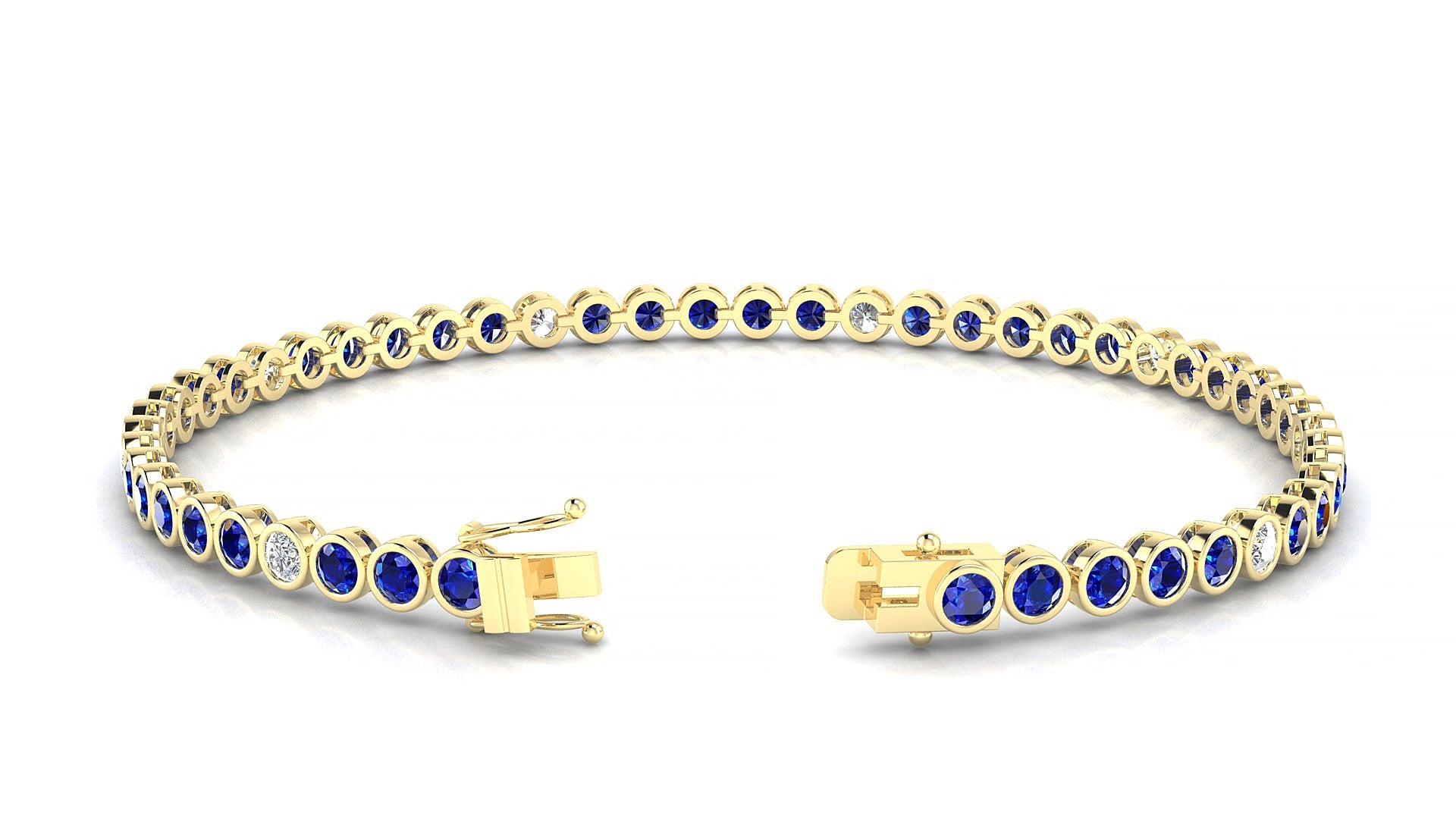 Avila 5-1 | 18k Yellow Gold 2.5 mm Round Natural Sapphire & Diamond 20 cm Tennis Bracelet