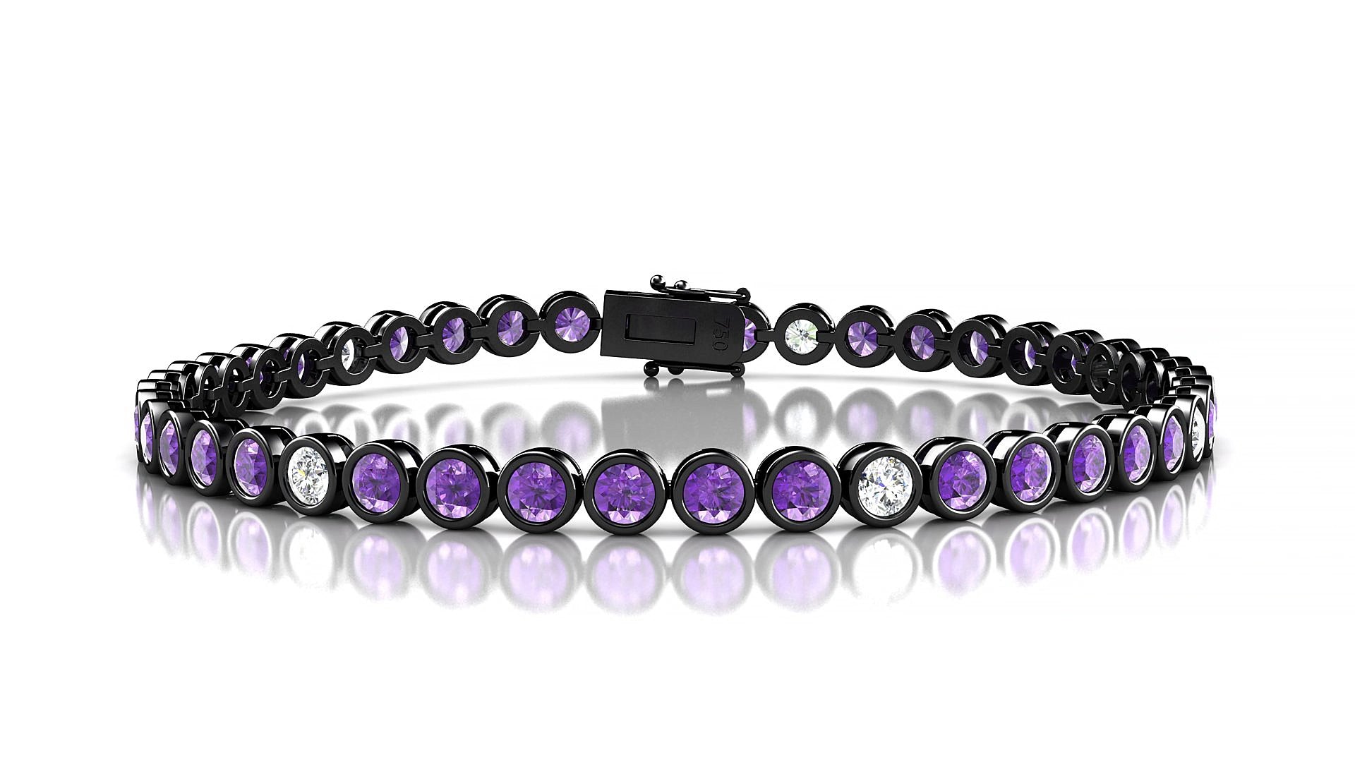 Avila 5-1 | 18k Black Gold 3 mm Round Natural Amethyst & Diamond 15 cm Tennis Bracelet