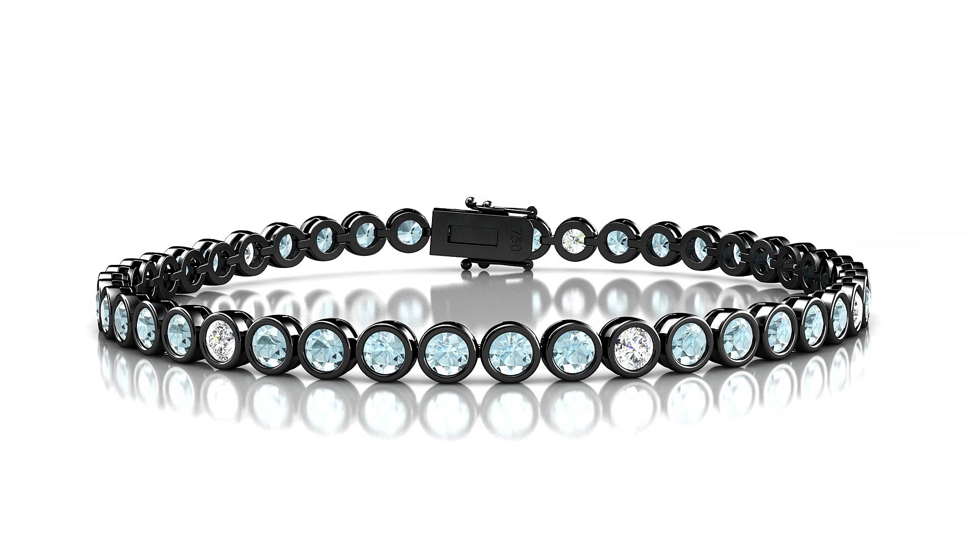 Avila 5-1 | 18k Black Gold 3 mm Round Natural Aquamarine & Diamond 17 cm Tennis Bracelet