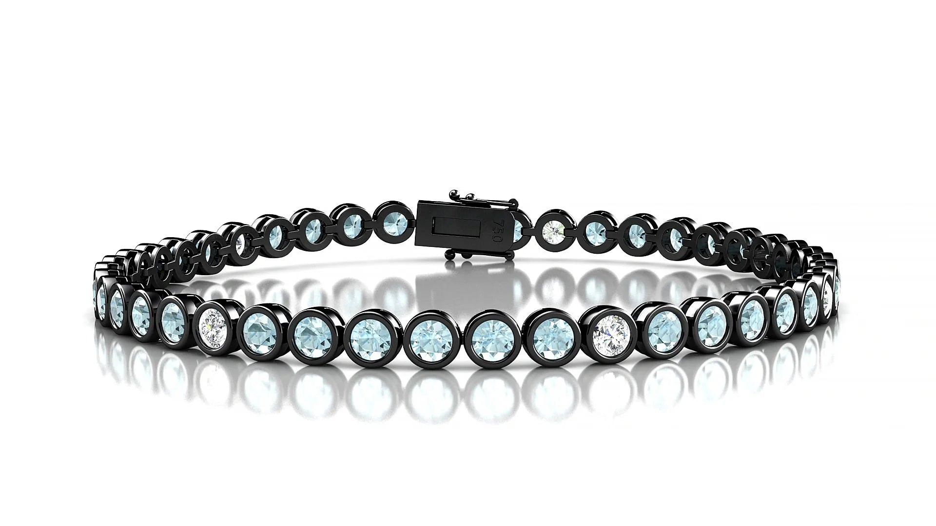 Avila 5-1 | 18k Black Gold 3 mm Round Natural Aquamarine & Diamond Tennis Bracelet