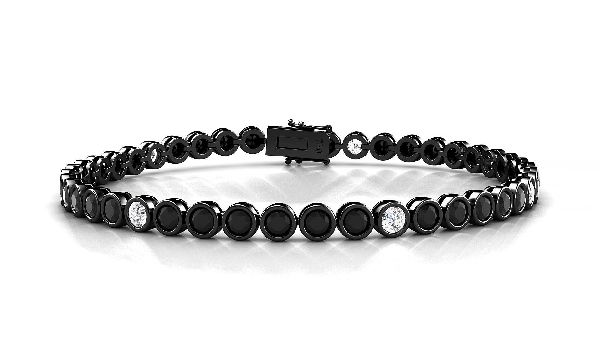 Avila 5-1 | 18k Black Gold 3 mm Round Natural Black Diamond & Diamond 19 cm Tennis Bracelet