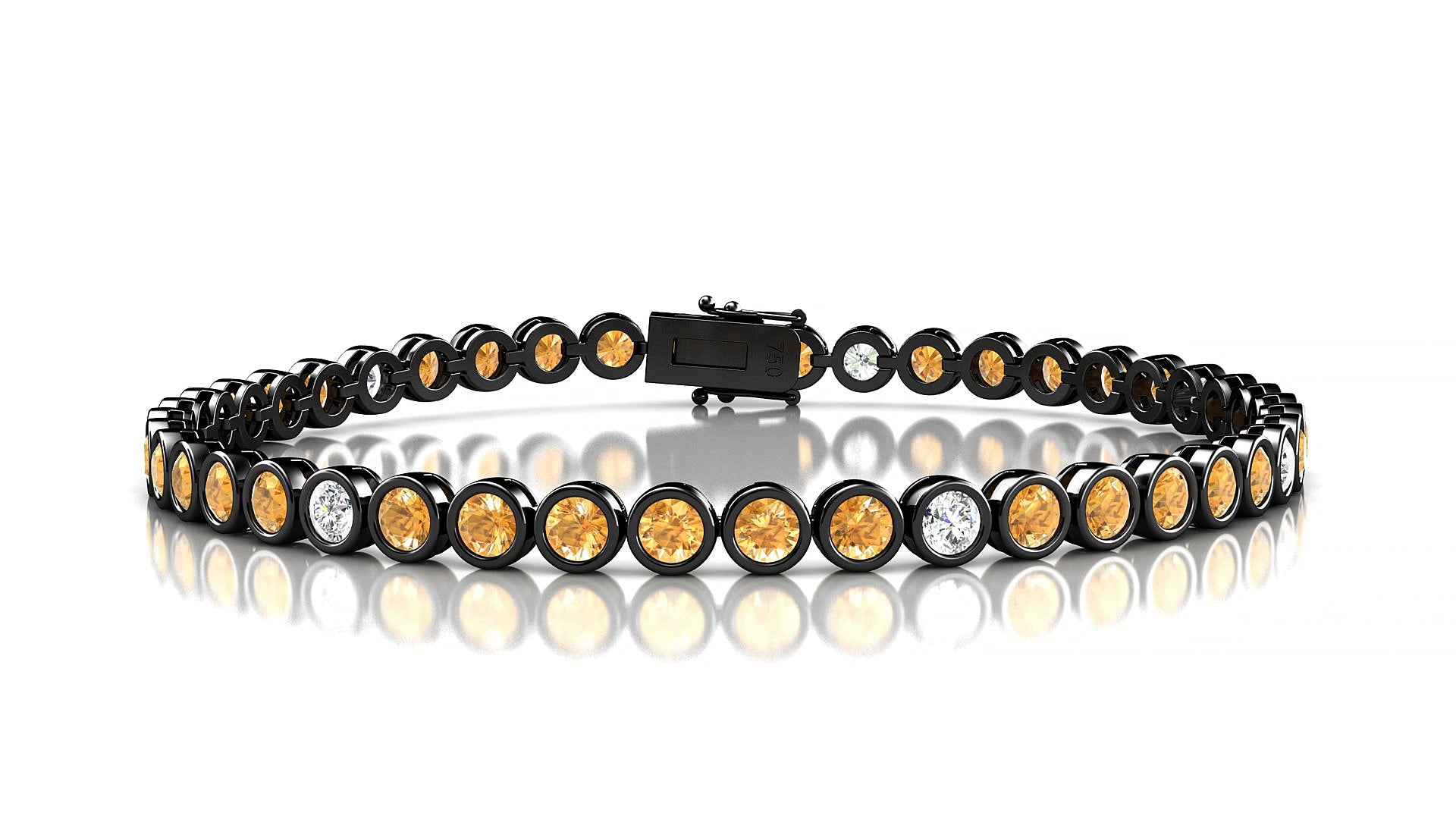 Avila 5-1 | 18k Black Gold 3 mm Round Natural Citrine & Diamond 17 cm Tennis Bracelet