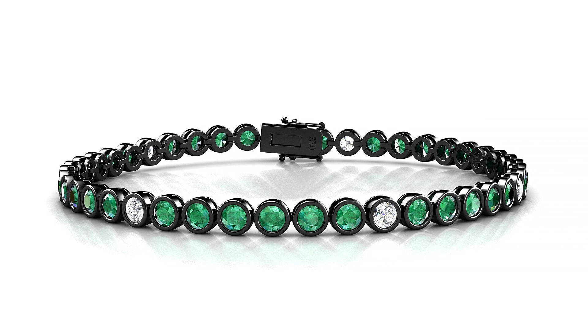 Avila 5-1 | 18k Black Gold 3 mm Round Natural Emerald & Diamond 18 cm Tennis Bracelet