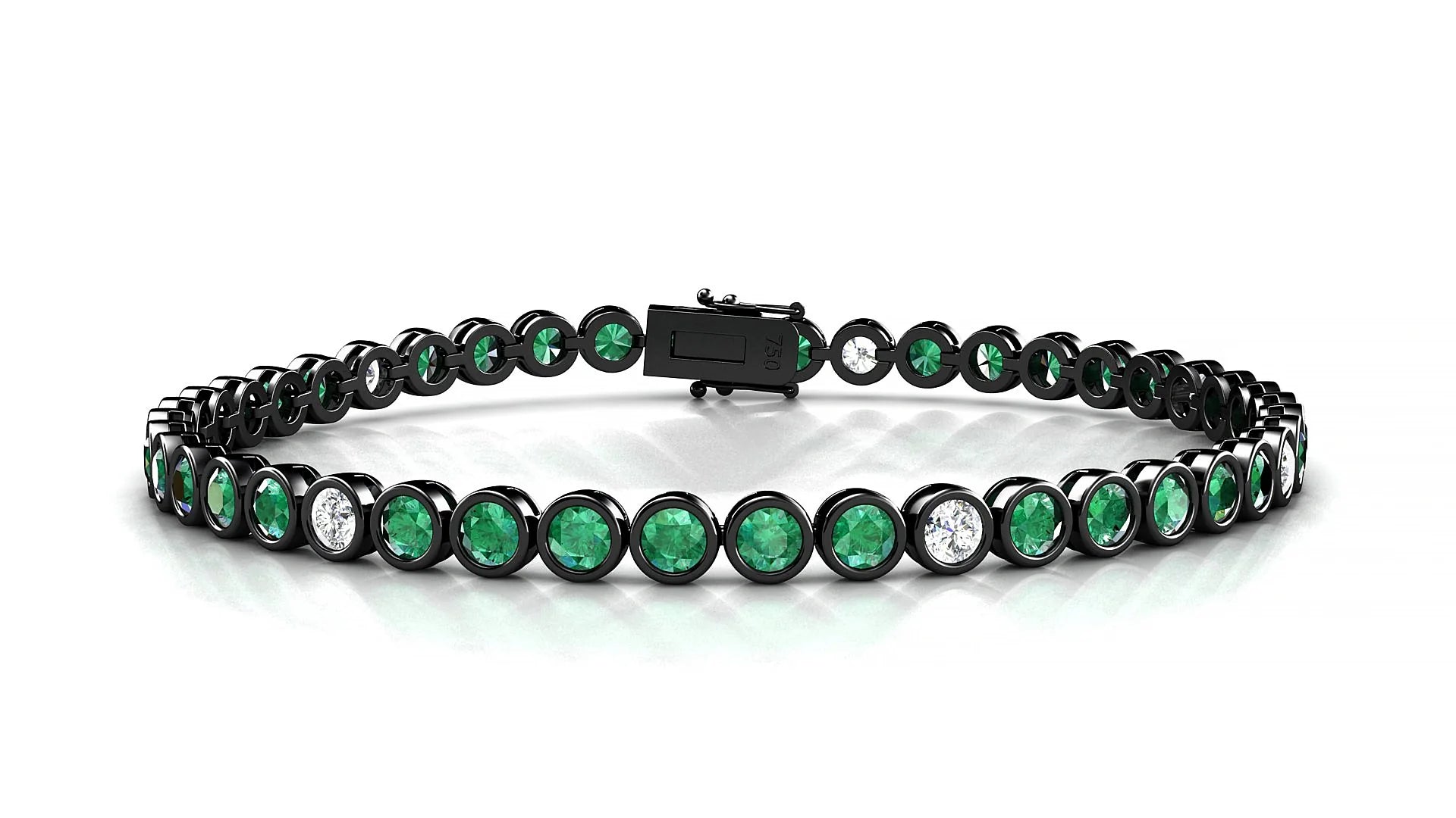 Avila 5-1 | 18k Black Gold 3 mm Round Natural Emerald & Diamond Tennis Bracelet