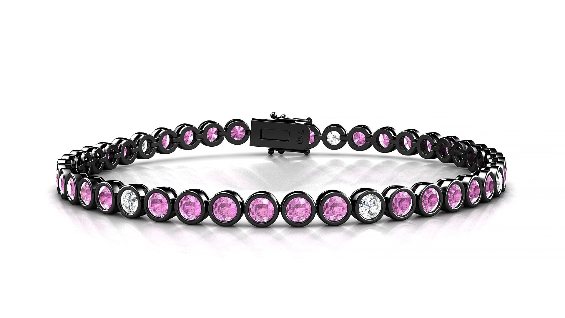 Avila 5-1 | 18k Black Gold 3 mm Round Natural Pink Sapphire & Diamond 16 cm Tennis Bracelet