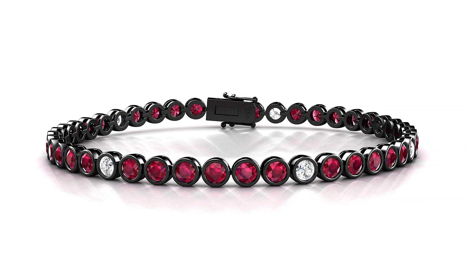 Avila 5-1 | 18k Black Gold 3 mm Round Natural Ruby & Diamond 20 cm Tennis Bracelet