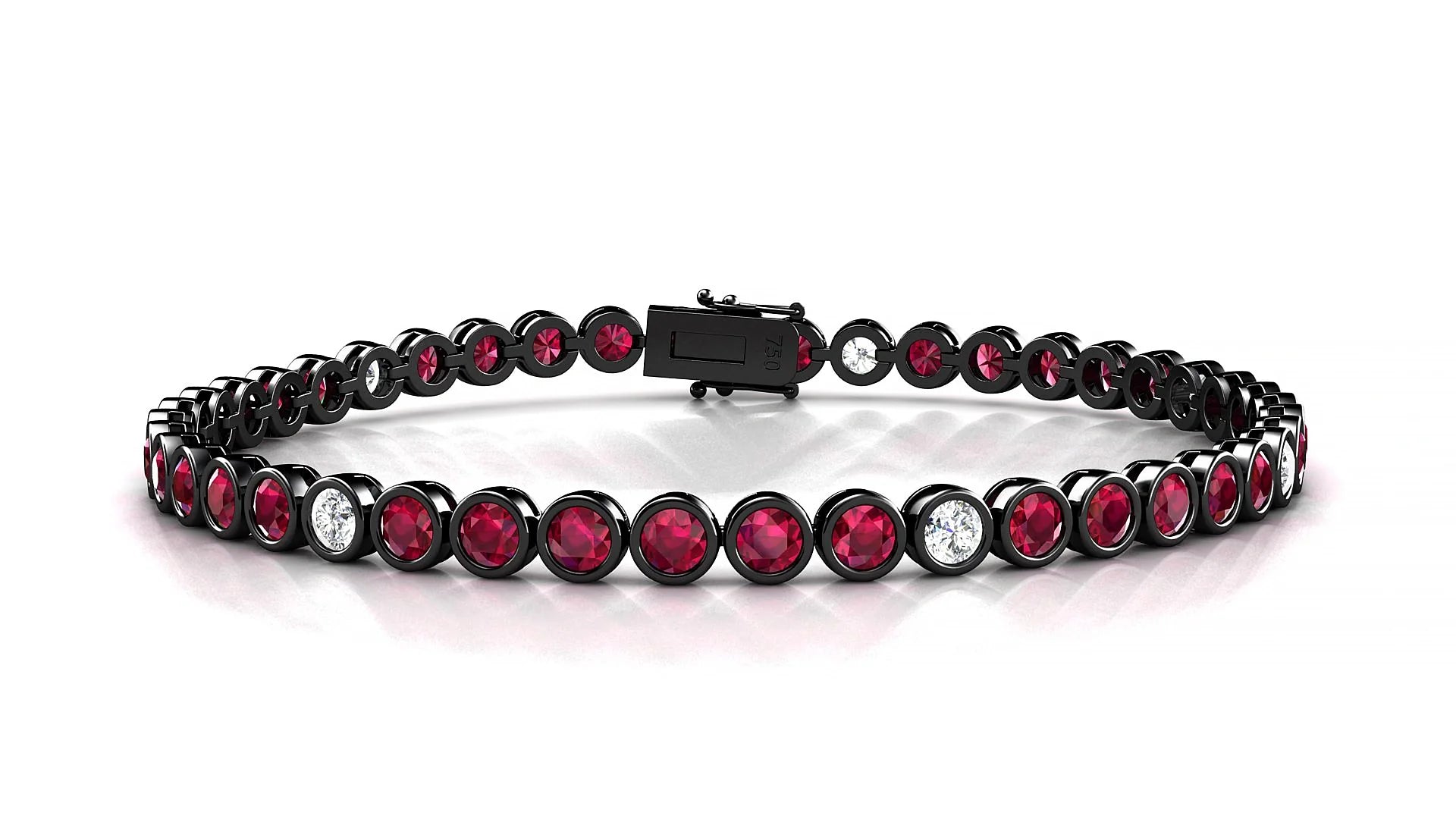 Avila 5-1 | 18k Black Gold 3 mm Round Natural Ruby & Diamond Tennis Bracelet