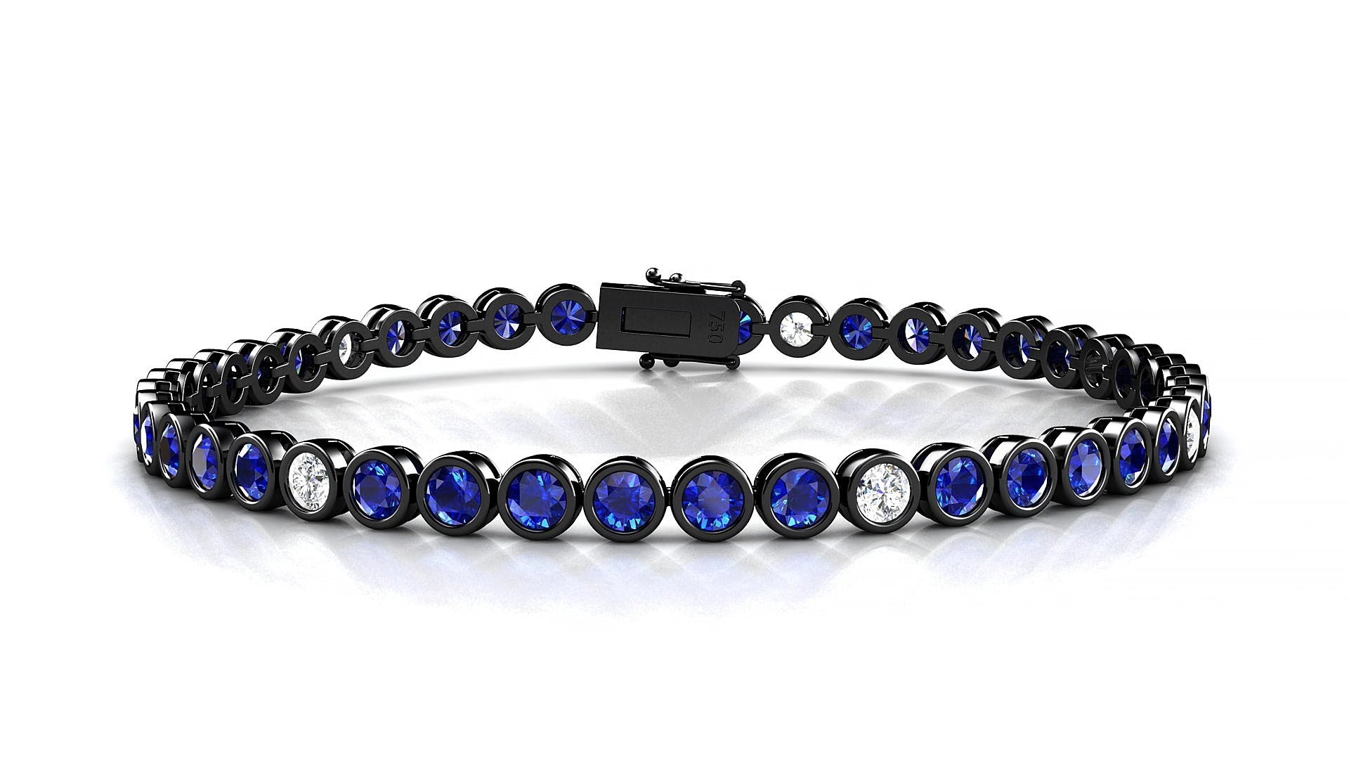 Avila 5-1 | 18k Black Gold 3 mm Round Natural Sapphire & Diamond 16 cm Tennis Bracelet