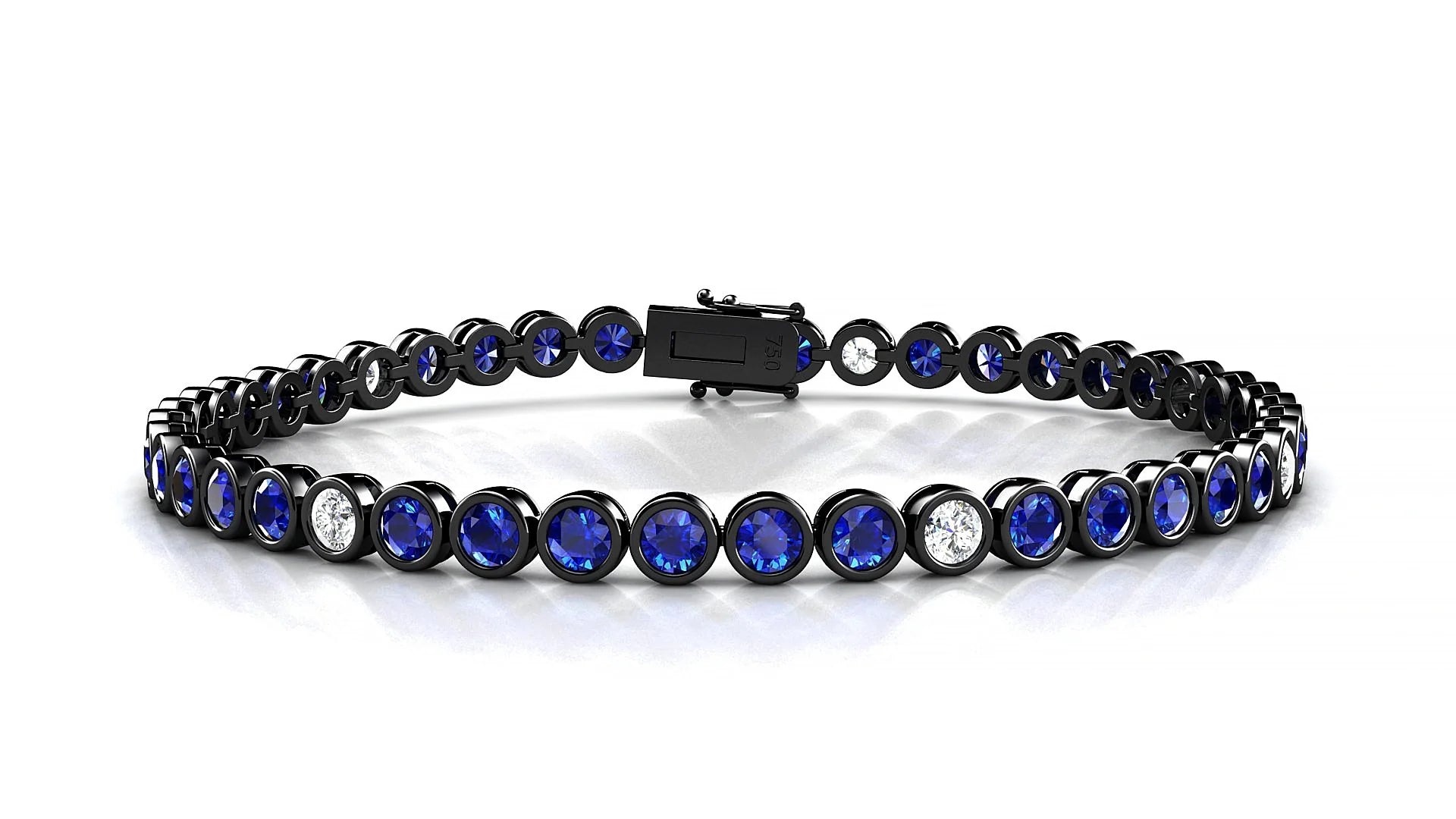 Avila 5-1 | 18k Black Gold 3 mm Round Natural Sapphire & Diamond Tennis Bracelet