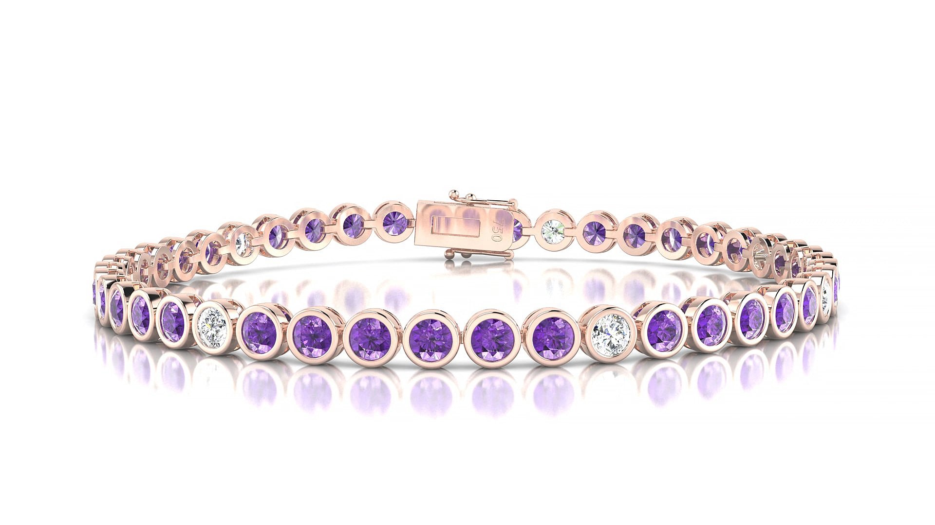 Avila 5-1 | 18k Rose Gold 3 mm Round Natural Amethyst & Diamond 16 cm Tennis Bracelet