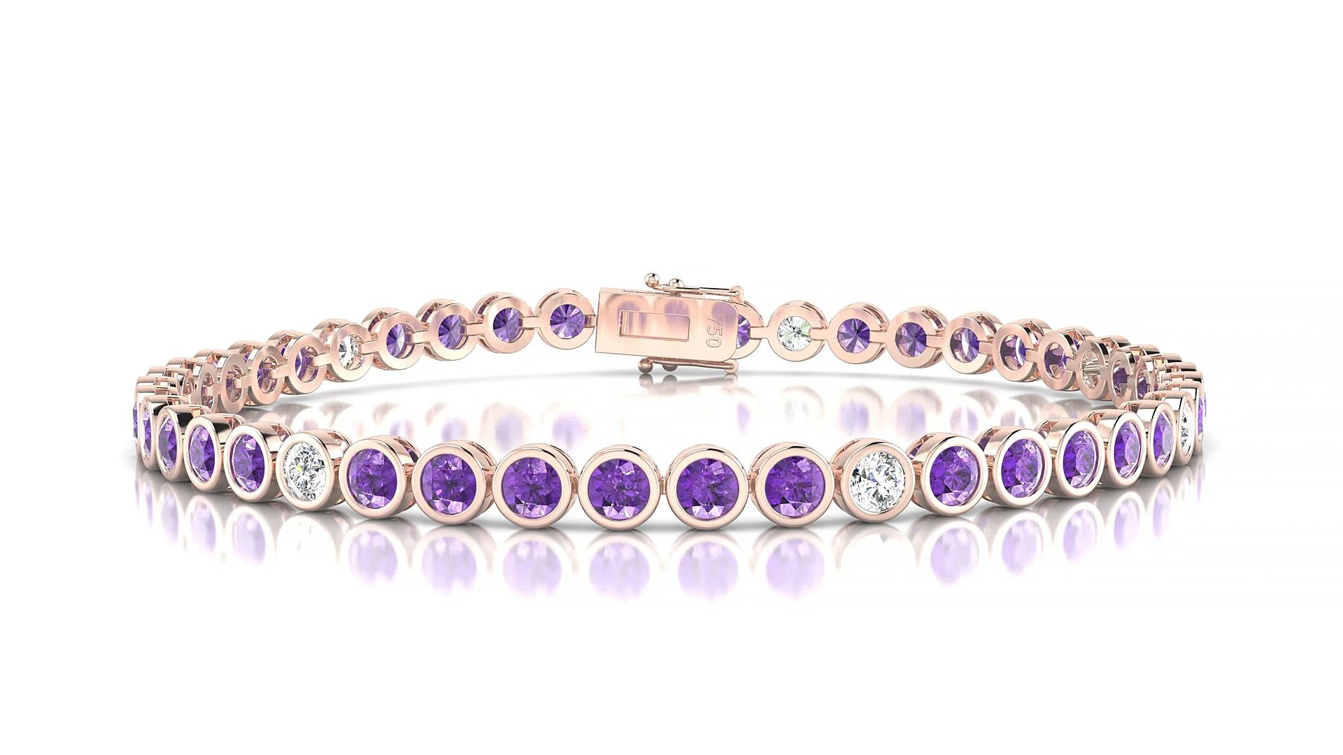 Avila 5-1 | 18k Rose Gold 3 mm Round Natural Amethyst & Diamond Tennis Bracelet