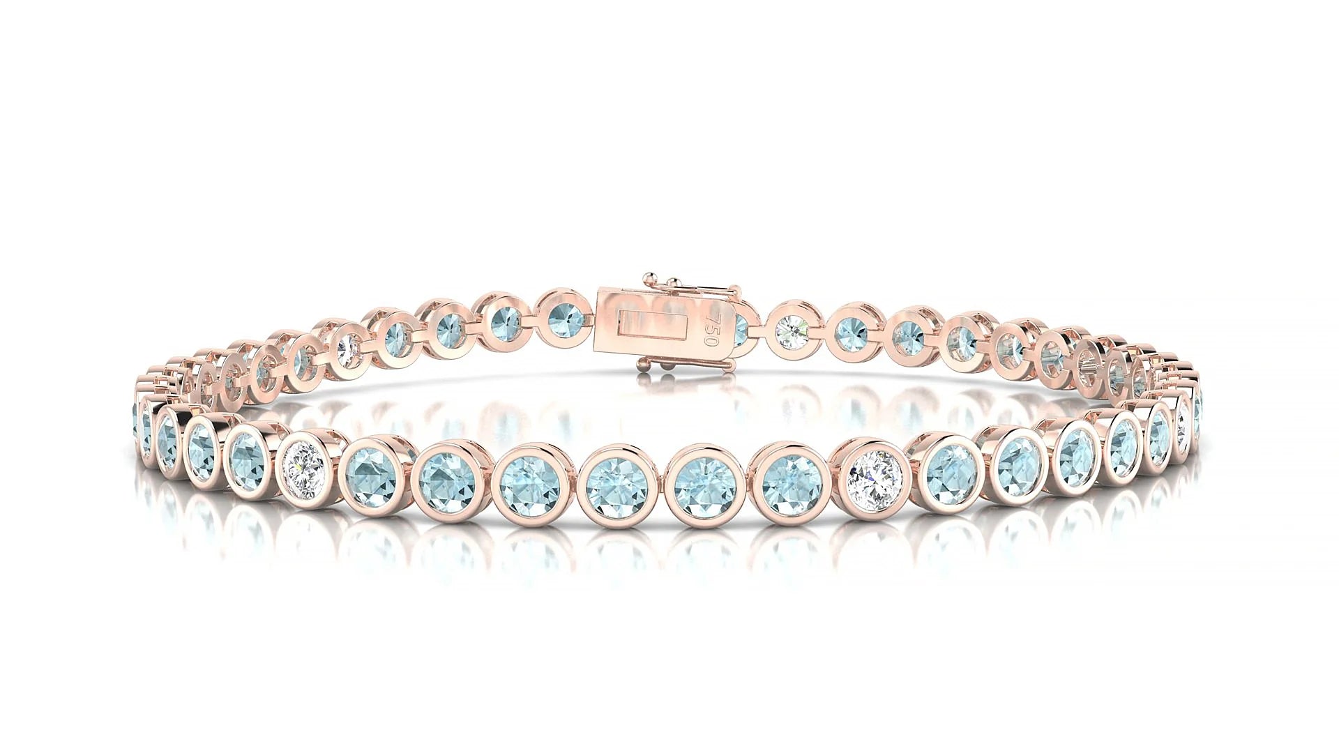 Avila 5-1 | 18k Rose Gold 3 mm Round Natural Aquamarine & Diamond Tennis Bracelet
