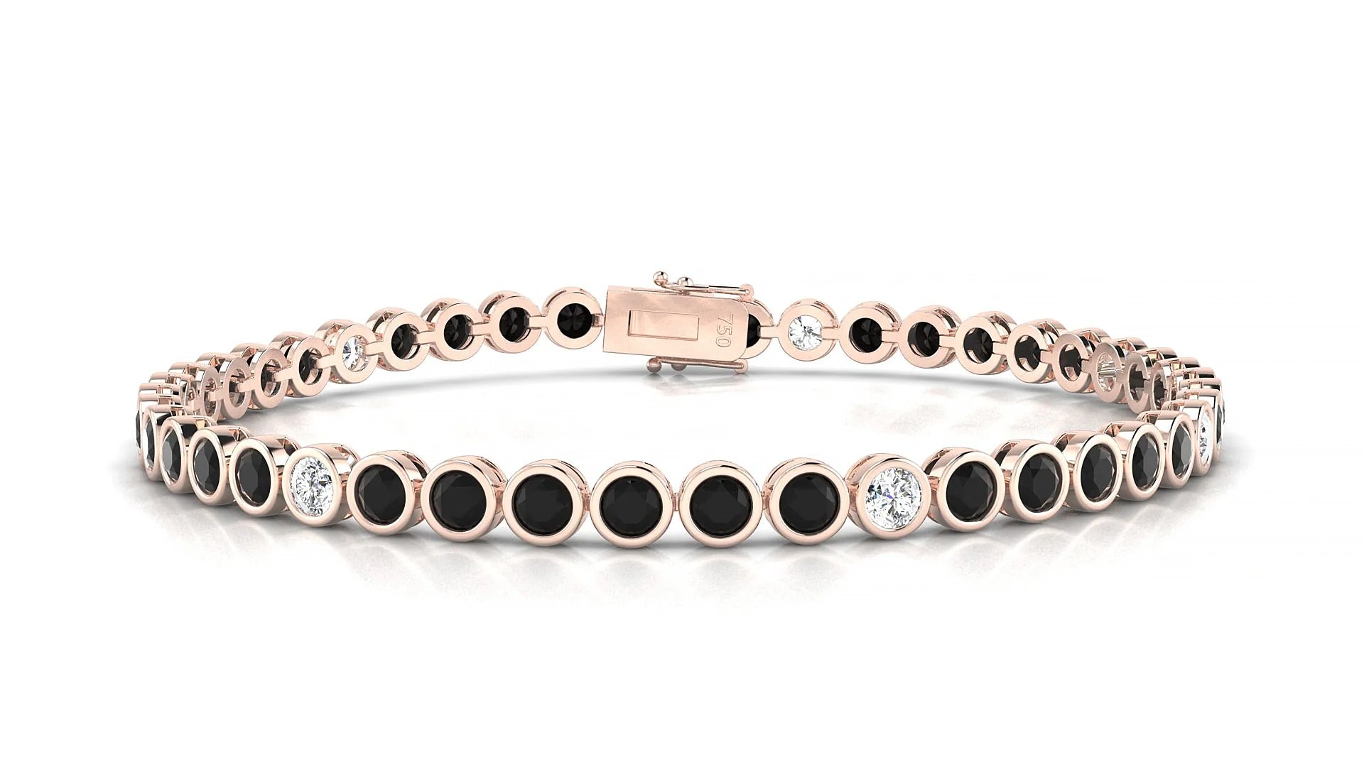 Avila 5-1 | 18k Rose Gold 3 mm Round Natural Black Diamond & Diamond Tennis Bracelet