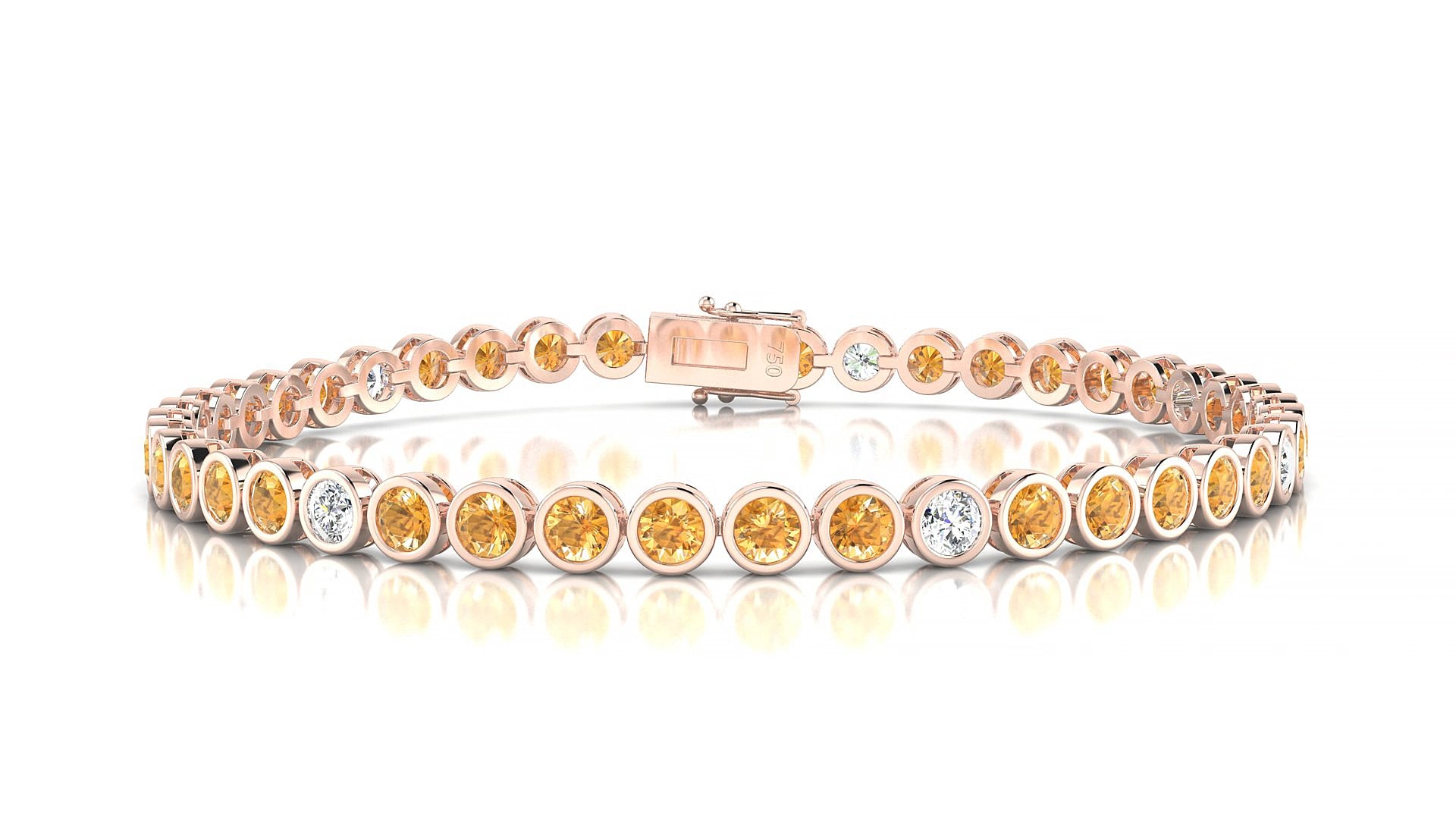 Avila 5-1 | 18k Rose Gold 3 mm Round Natural Citrine & Diamond 16 cm Tennis Bracelet
