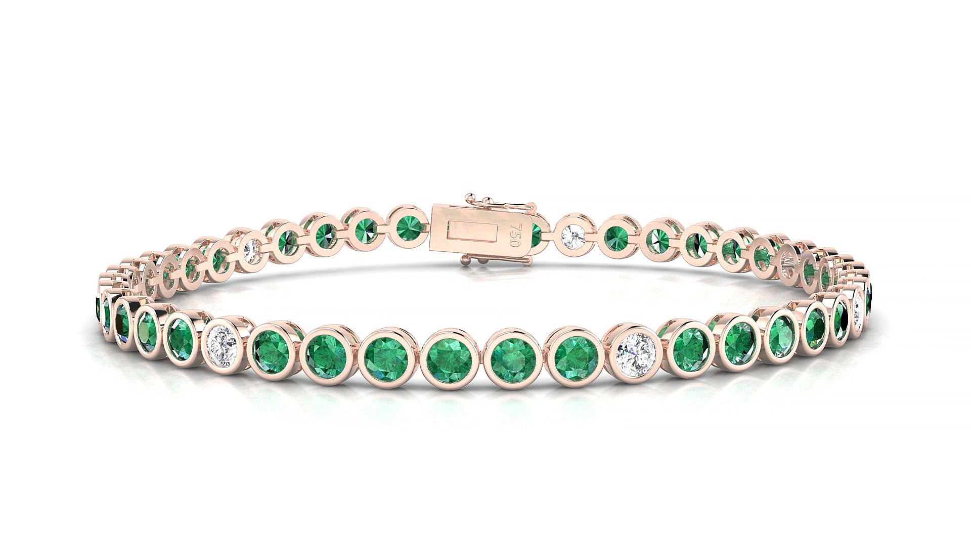 Avila 5-1 | 18k Rose Gold 3 mm Round Natural Emerald & Diamond 16 cm Tennis Bracelet