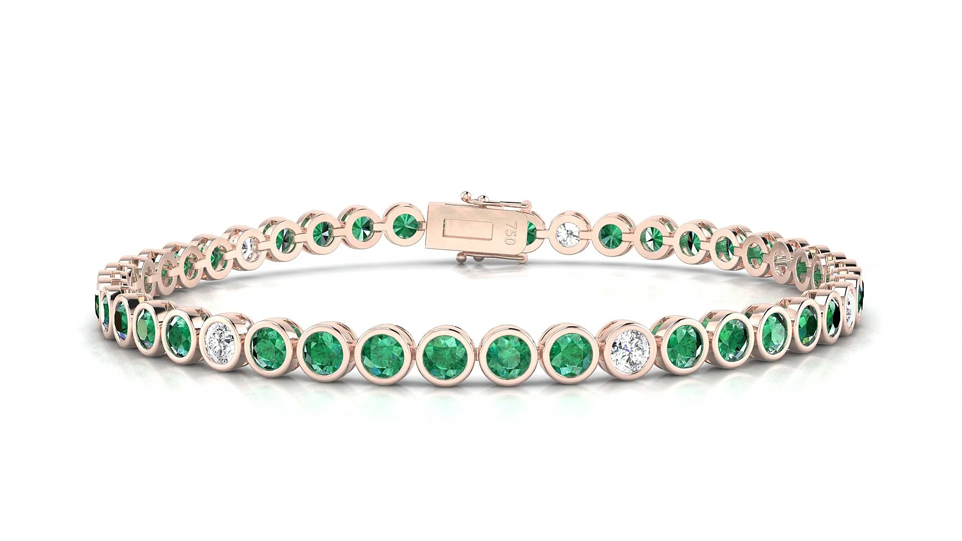 Avila 5-1 | 18k Rose Gold 3 mm Round Natural Emerald & Diamond Tennis Bracelet