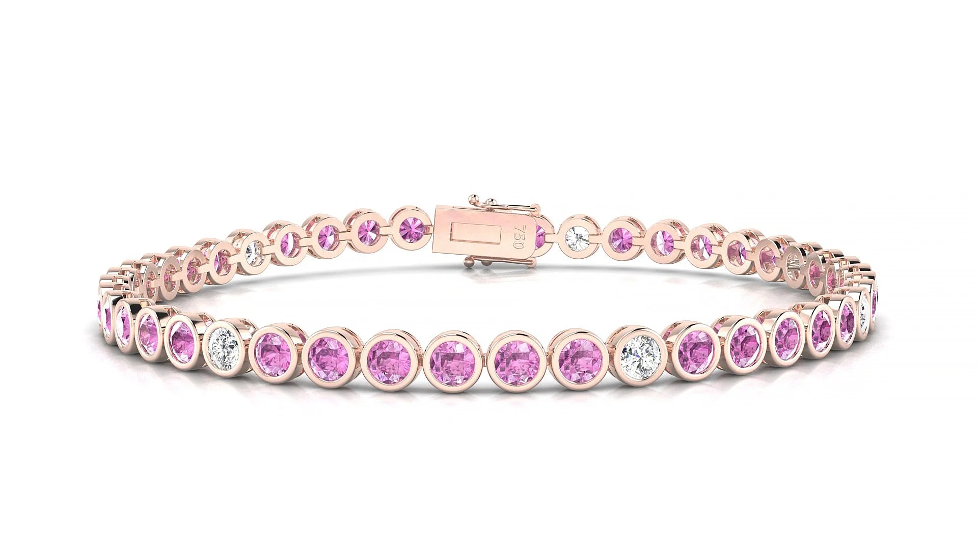 Avila 5-1 | 18k Rose Gold 3 mm Round Natural Pink Sapphire & Diamond Tennis Bracelet