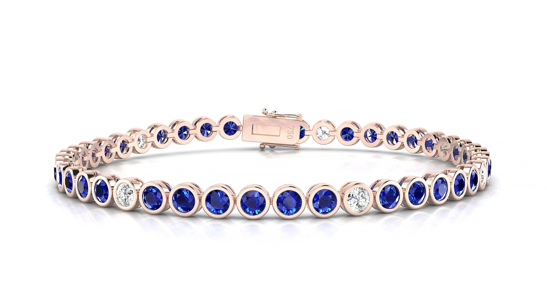 Avila 5-1 | 18k Rose Gold 3 mm Round Natural Sapphire & Diamond 19 cm Tennis Bracelet