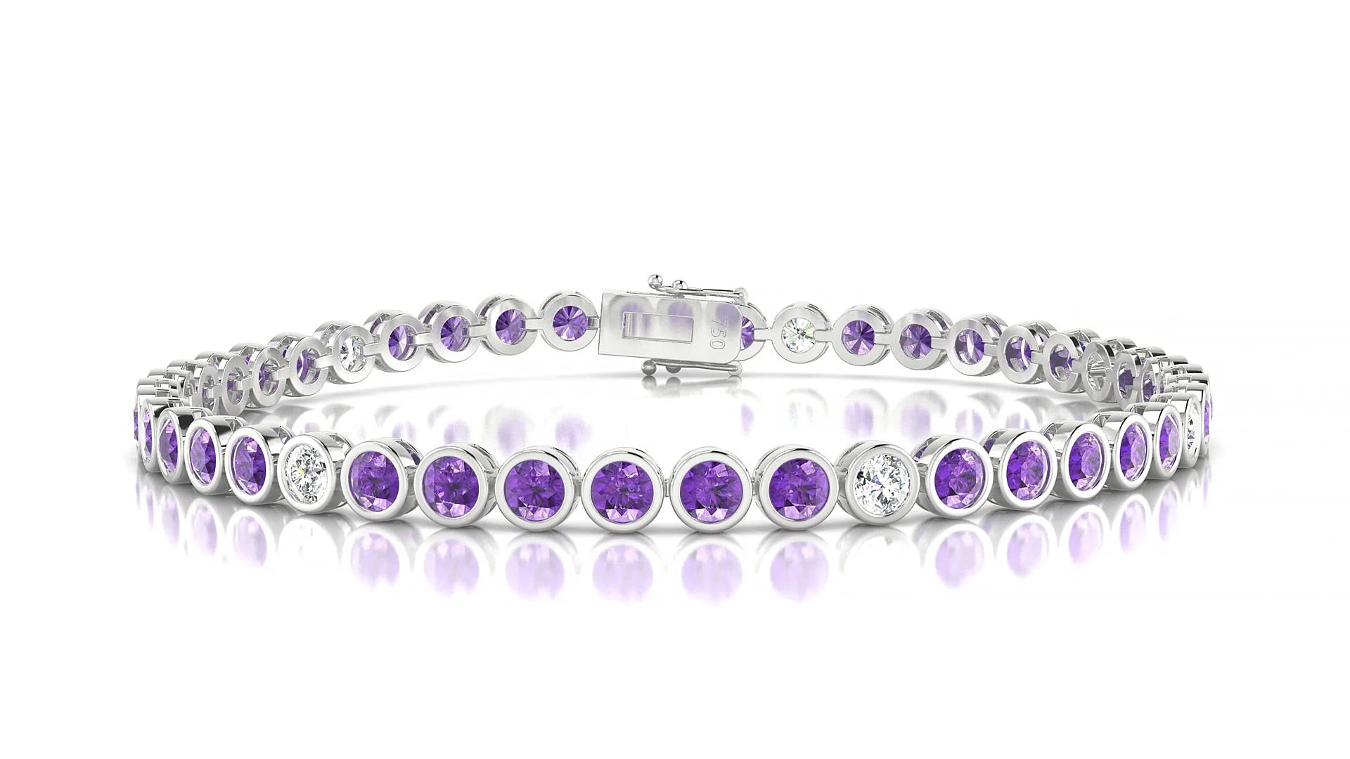 Avila 5-1 | 18k White Gold 3 mm Round Natural Amethyst & Diamond Tennis Bracelet