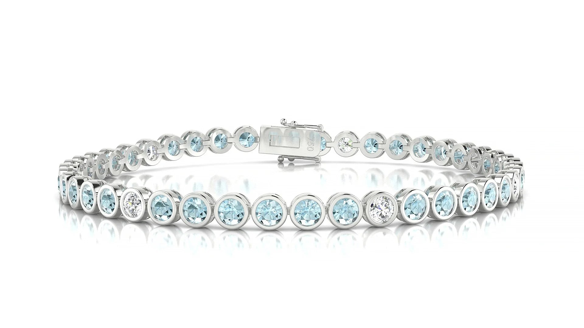 Avila 5-1 | 18k White Gold 3 mm Round Natural Aquamarine & Diamond Tennis Bracelet
