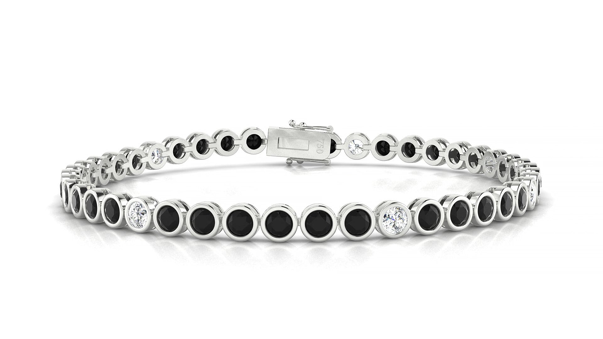 Avila 5-1 | 18k White Gold 3 mm Round Natural Black Diamond & Diamond 18 cm Tennis Bracelet