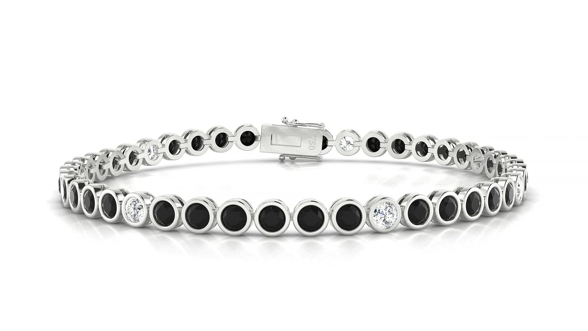 Avila 5-1 | 18k White Gold 3 mm Round Natural Black Diamond & Diamond Tennis Bracelet