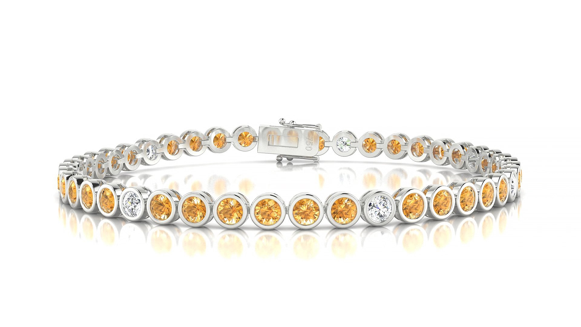 Avila 5-1 | 18k White Gold 3 mm Round Natural Citrine & Diamond 20 cm Tennis Bracelet