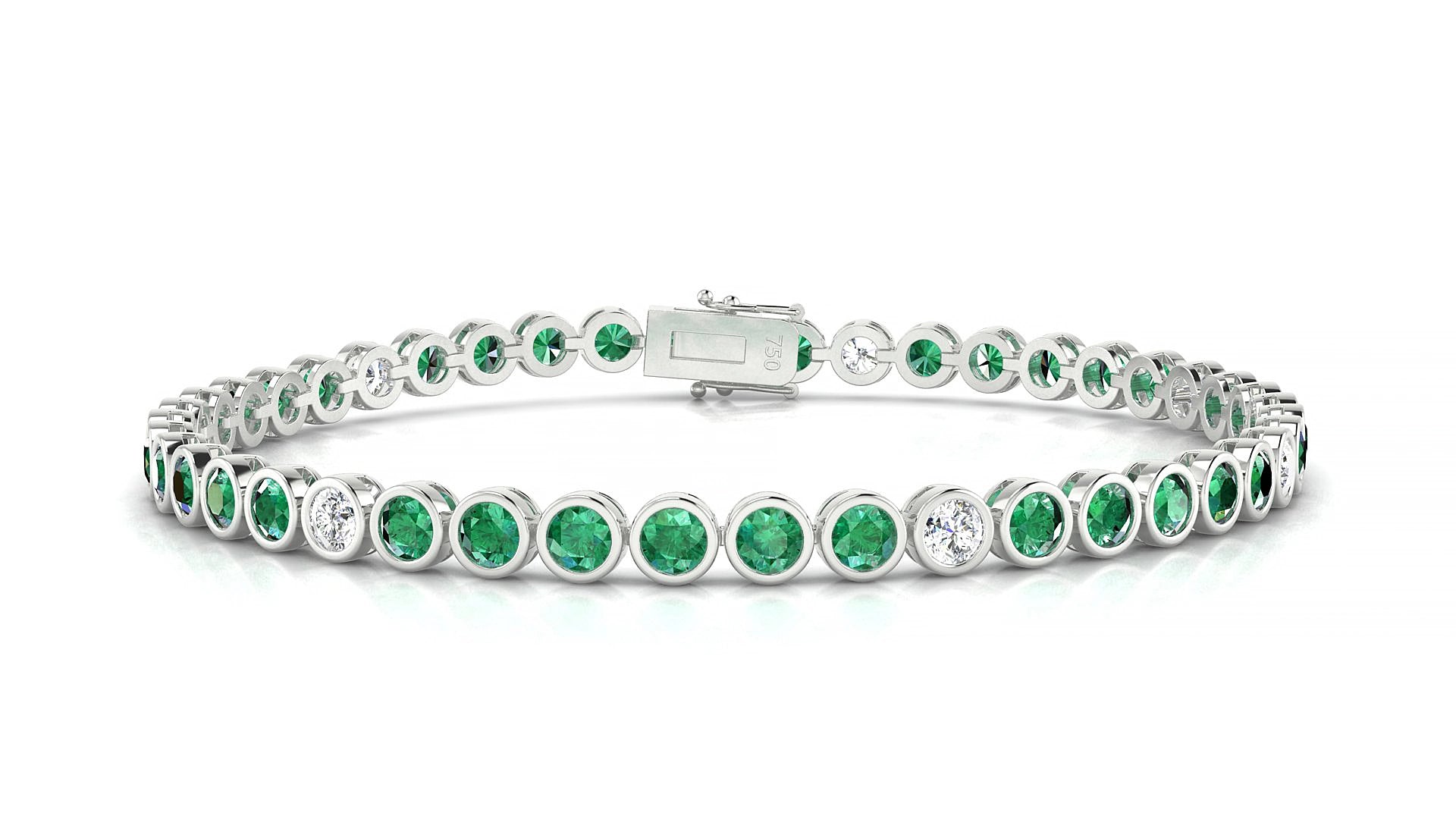 Avila 5-1 | 18k White Gold 3 mm Round Natural Emerald & Diamond 18 cm Tennis Bracelet