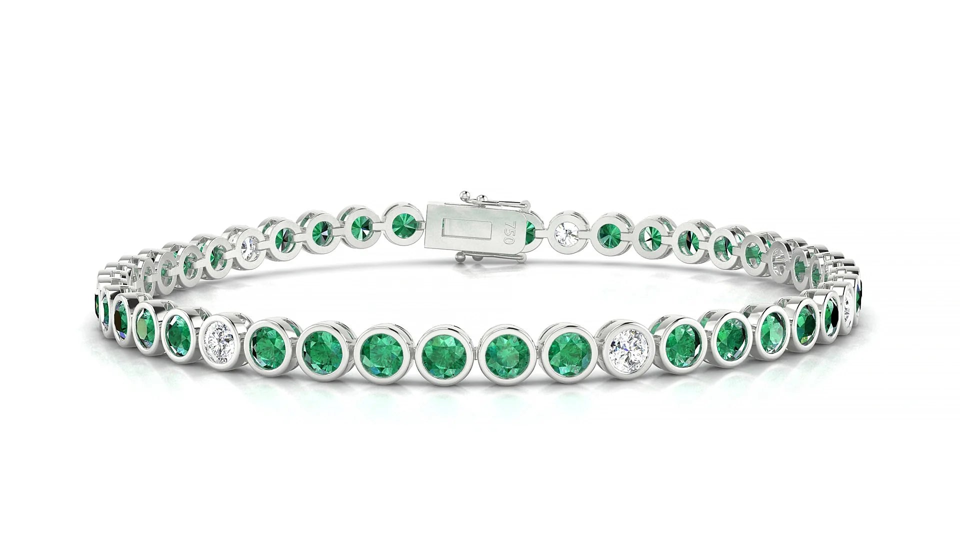 Avila 5-1 | 18k White Gold 3 mm Round Natural Emerald & Diamond Tennis Bracelet