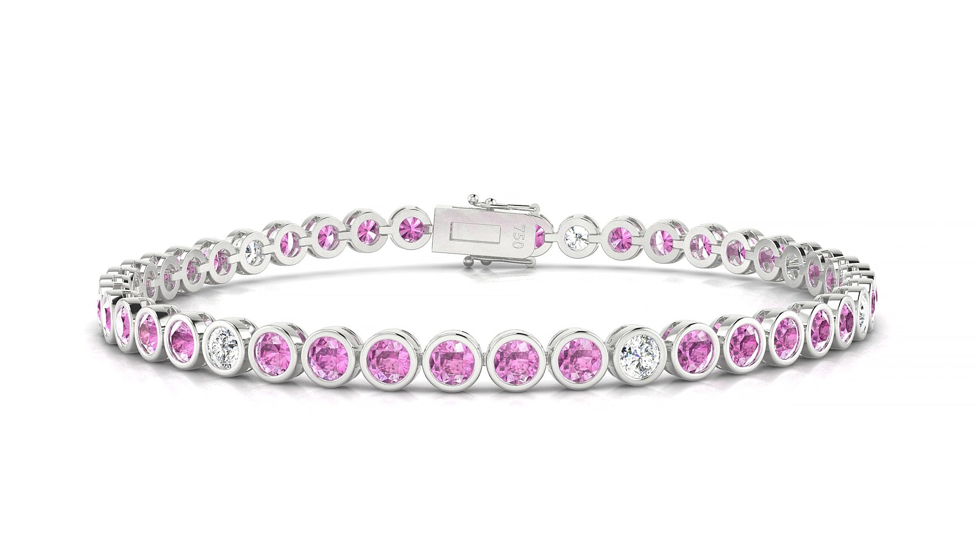 Avila 5-1 | 18k White Gold 3 mm Round Natural Pink Sapphire & Diamond 15 cm Tennis Bracelet