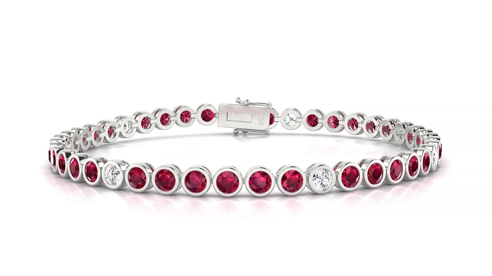 Avila 5-1 | 18k White Gold 3 mm Round Natural Ruby & Diamond 18 cm Tennis Bracelet