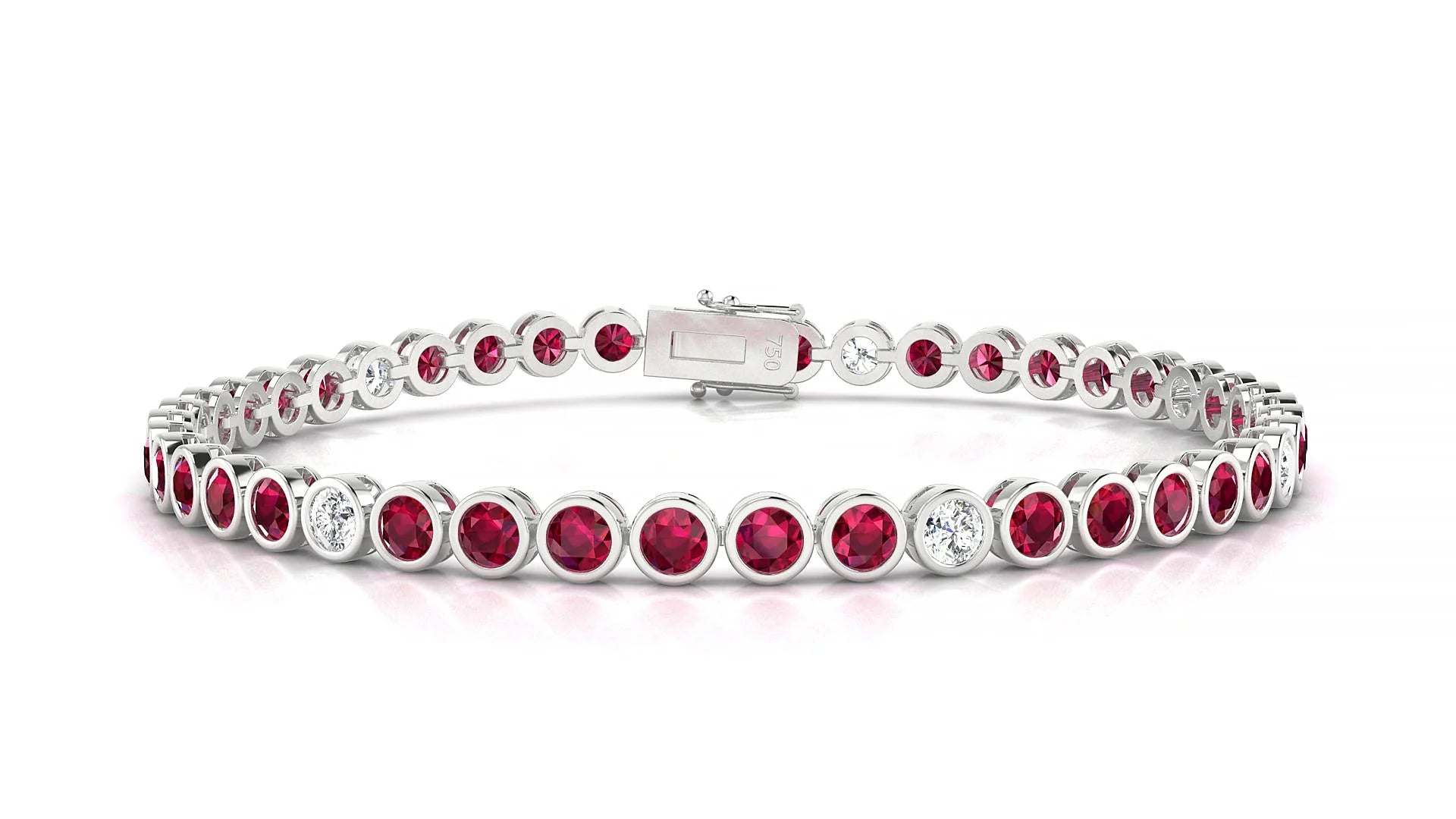 Avila 5-1 | 18k White Gold 3 mm Round Natural Ruby & Diamond Tennis Bracelet