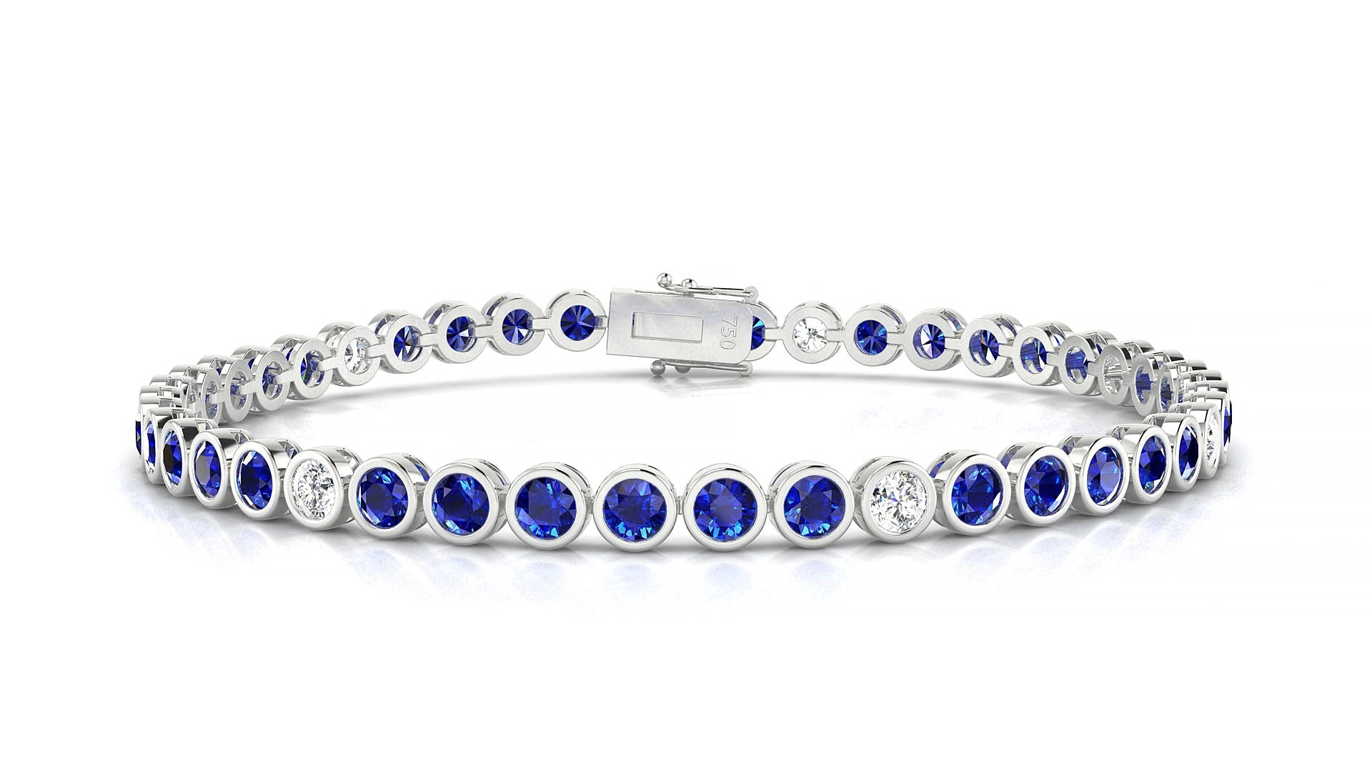 Avila 5-1 | 18k White Gold 3 mm Round Natural Sapphire & Diamond 15 cm Tennis Bracelet