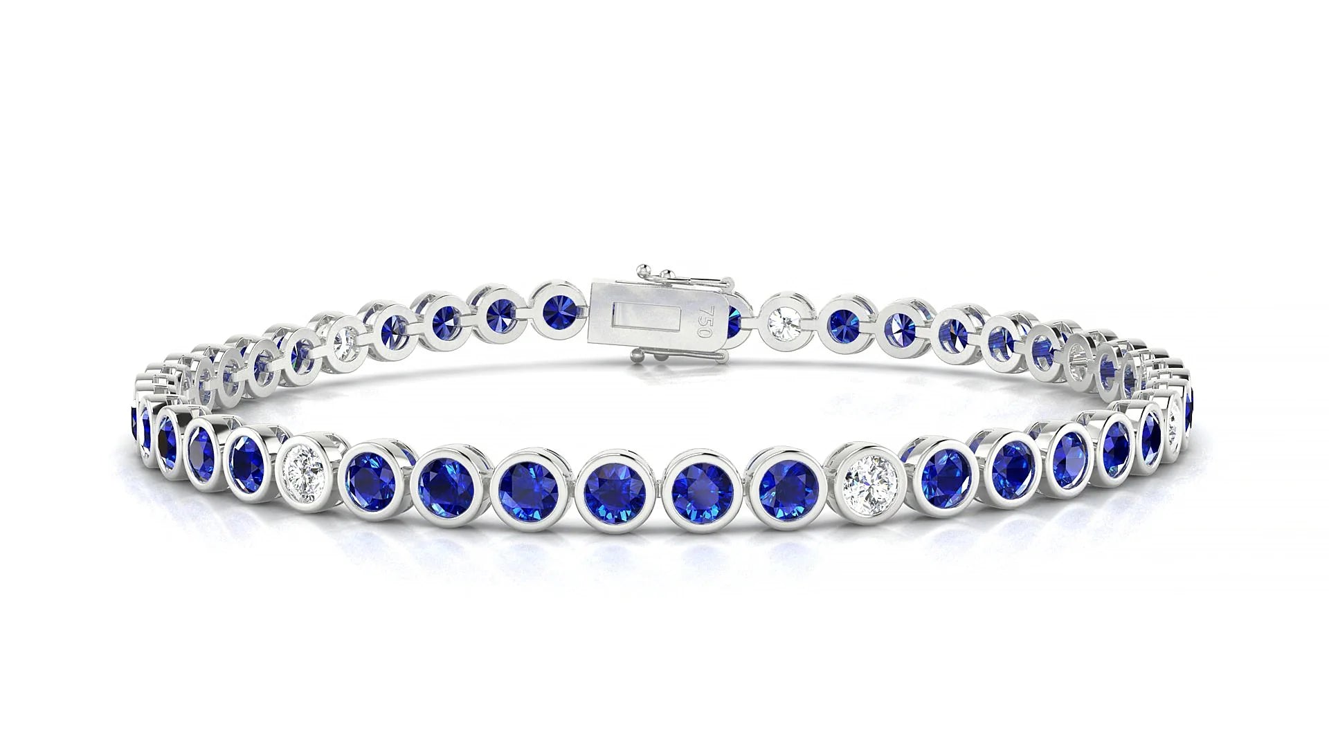 Avila 5-1 | 18k White Gold 3 mm Round Natural Sapphire & Diamond Tennis Bracelet