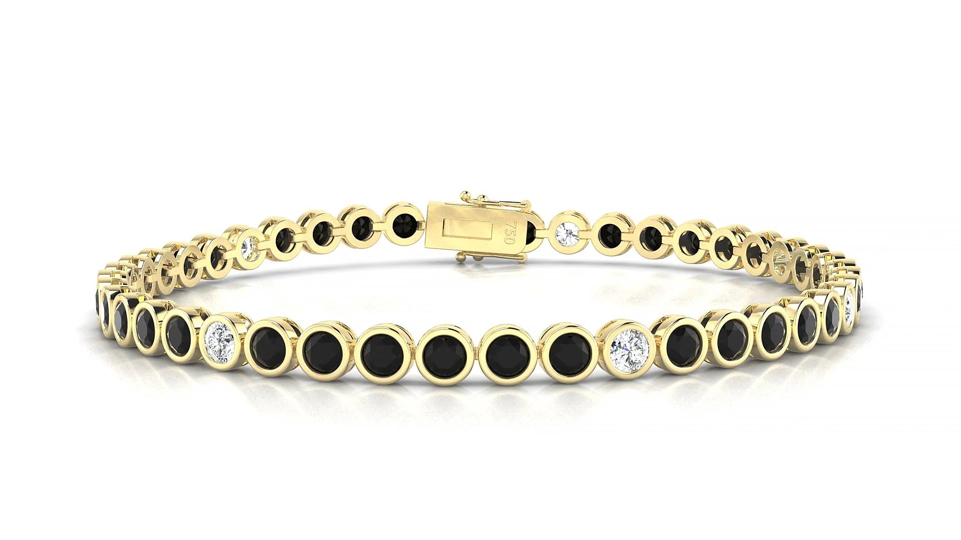 Avila 5-1 | 18k Yellow Gold 3 mm Round Natural Black Diamond & Diamond Tennis Bracelet